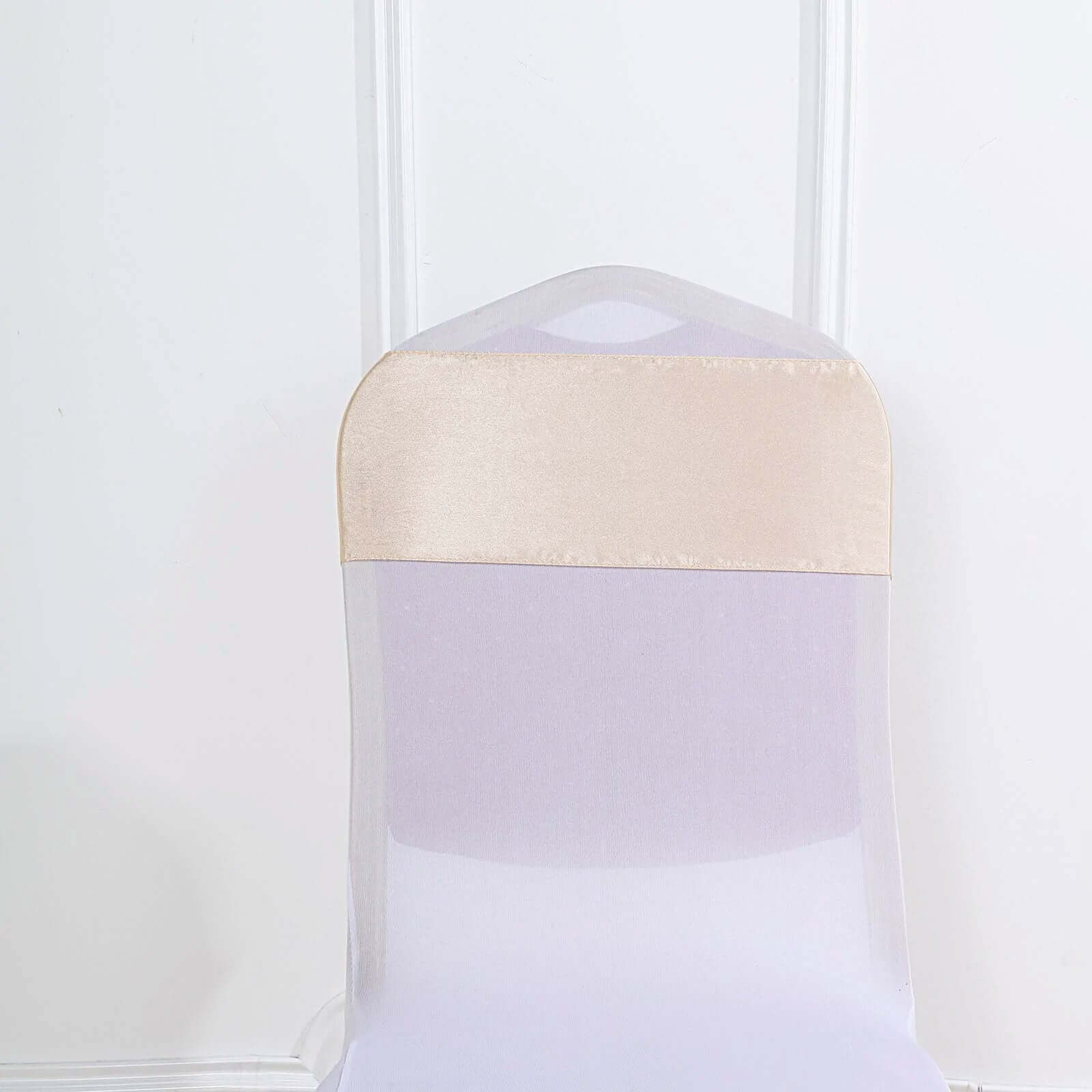 Hot Sale! 5-Piece Set of Beige Satin Chair Sashes with Shiny Finish, 6x106 Inches