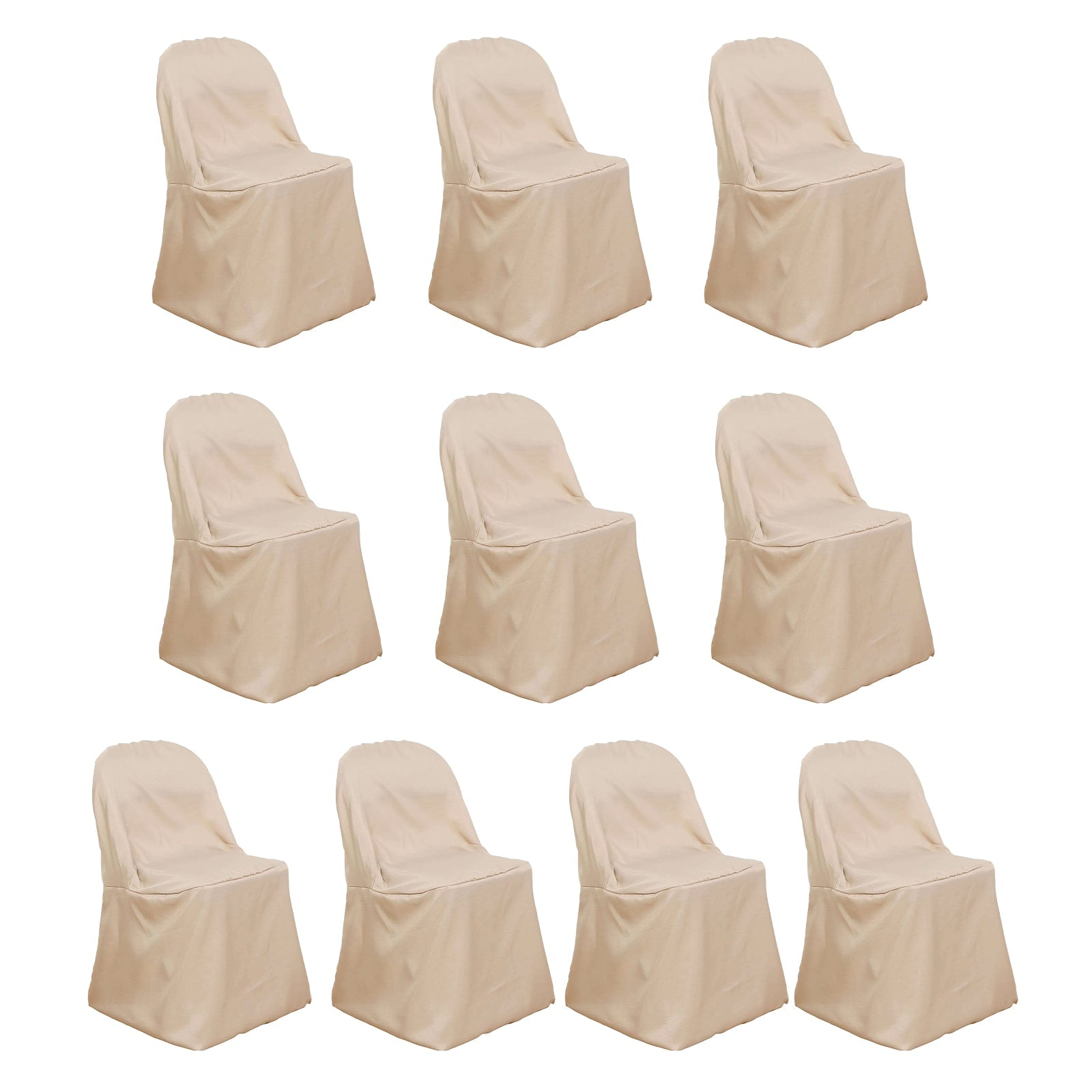Hot Sale! 10-Piece Polyester Slip-On Chair Covers in Nude for Folding Chairs, Wrinkle & Stain Resistant