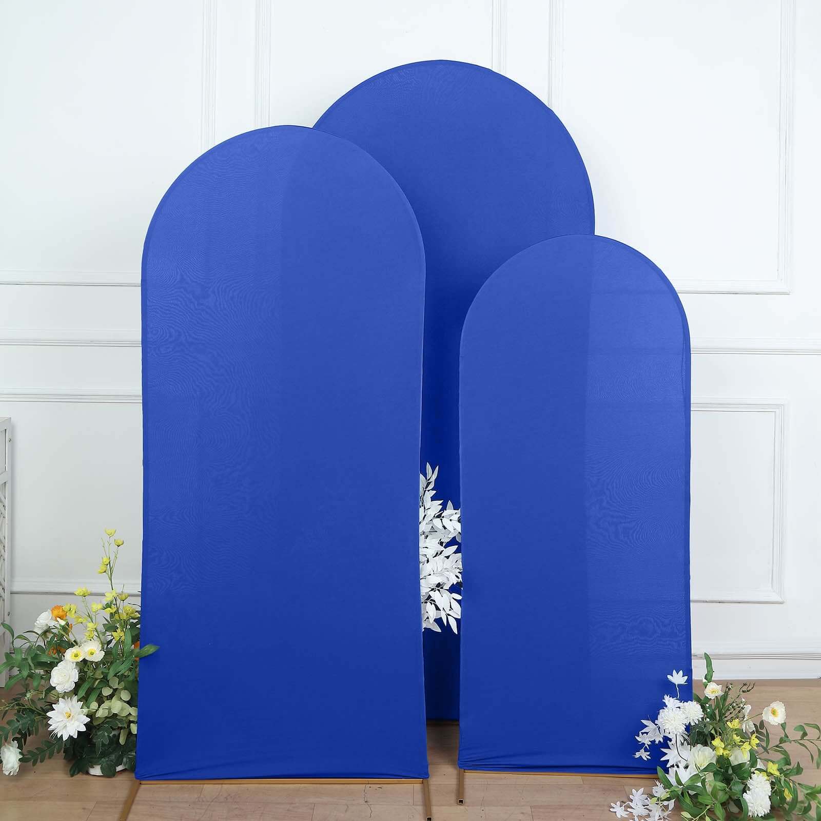 3-Piece Matte Royal Blue Spandex Fitted Covers for Round Top Chiara Wedding Arch - 5ft, 6ft, 7ft