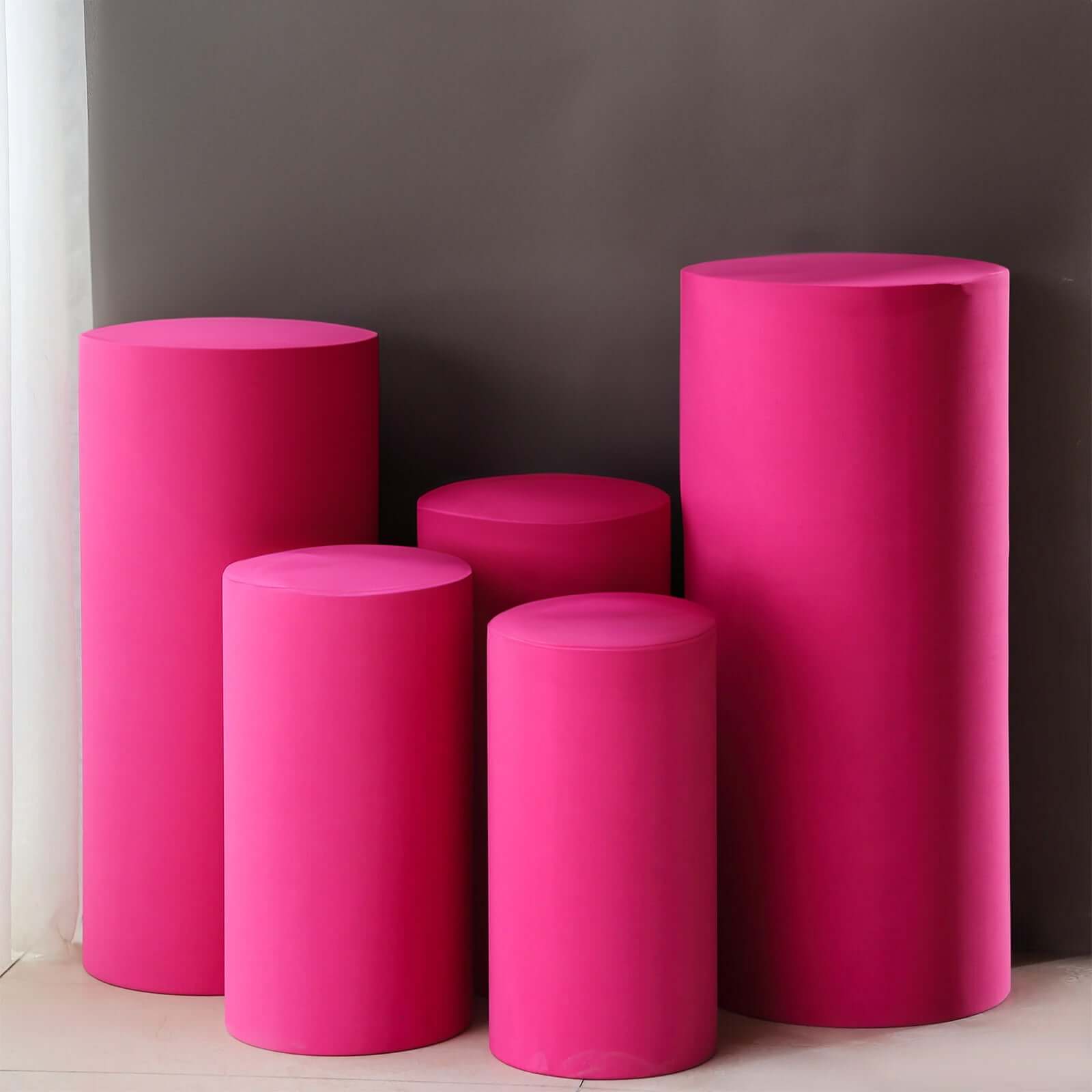 Hot Deal! Set of 5 Fuchsia Stretchable 160 GSM Spandex Cylinder Pedestal Stand Covers