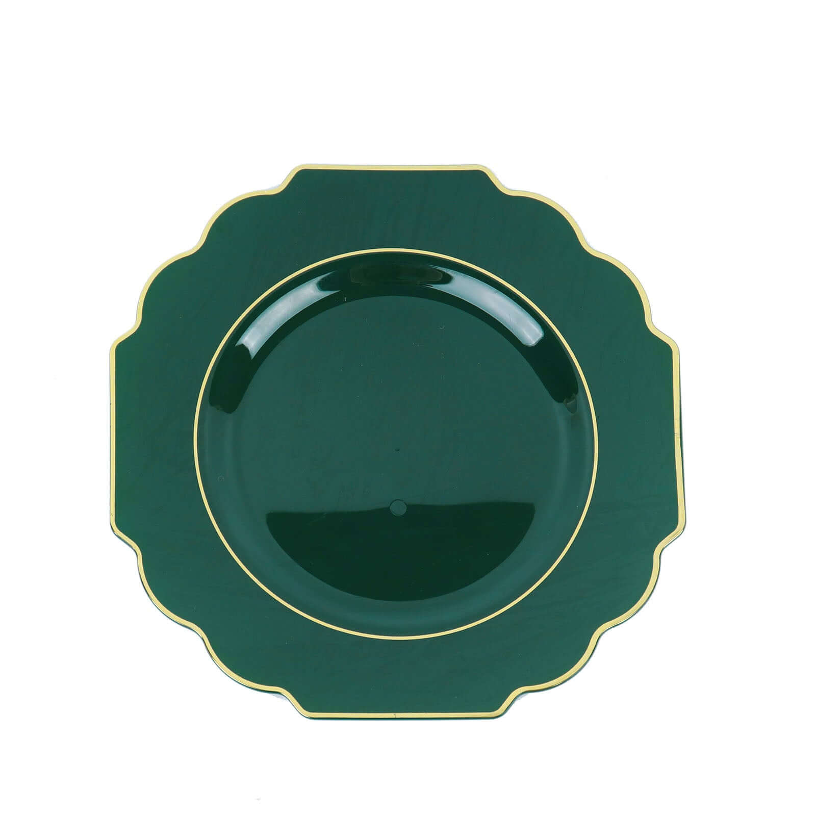 10-Piece Set of 8.5-Inch Hunter Emerald Green Hard Plastic Disposable Salad Plates with Gold Rim