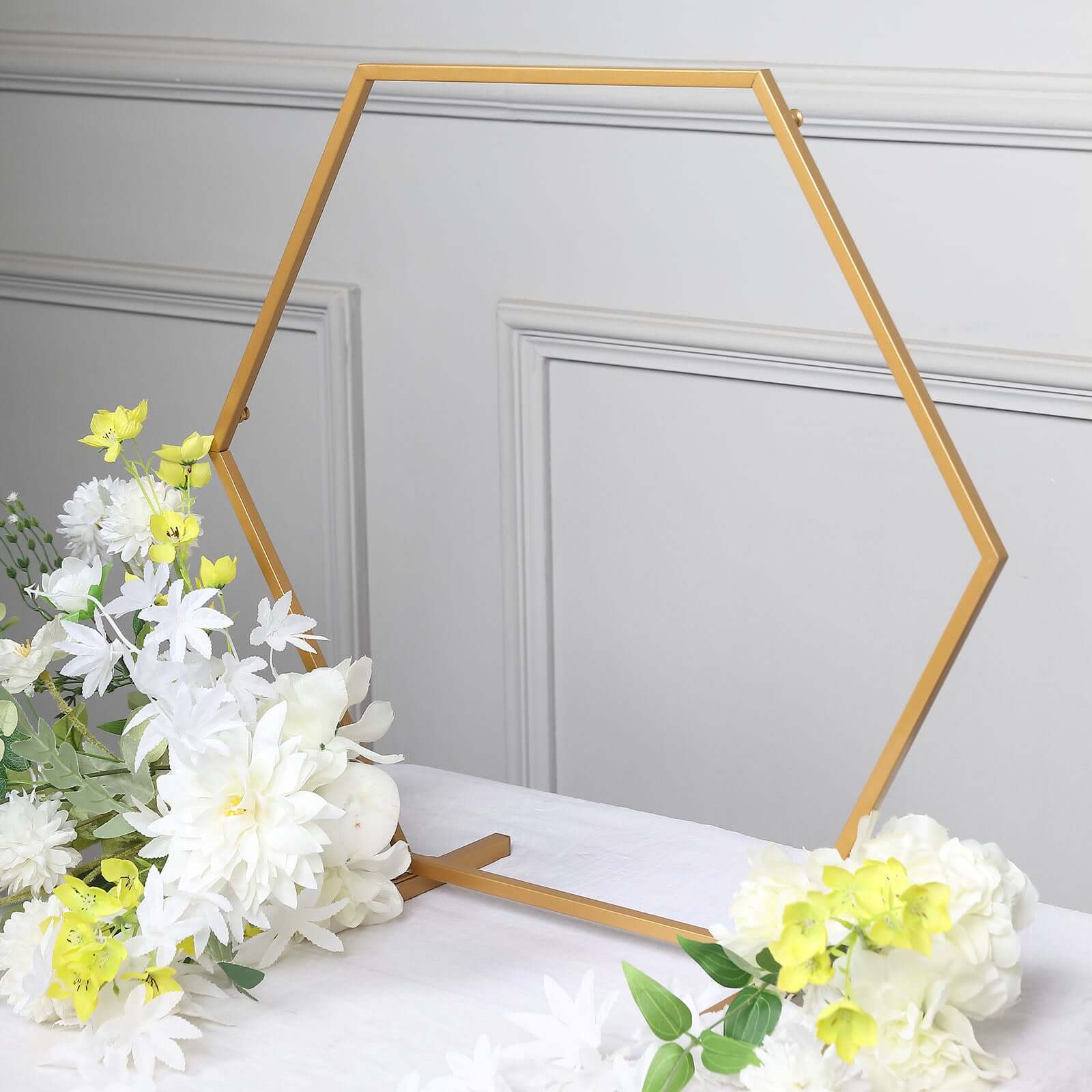 Hot Sale! Gold Metal Hexagon Self - Standing Wedding Arch Table Centerpiece 21