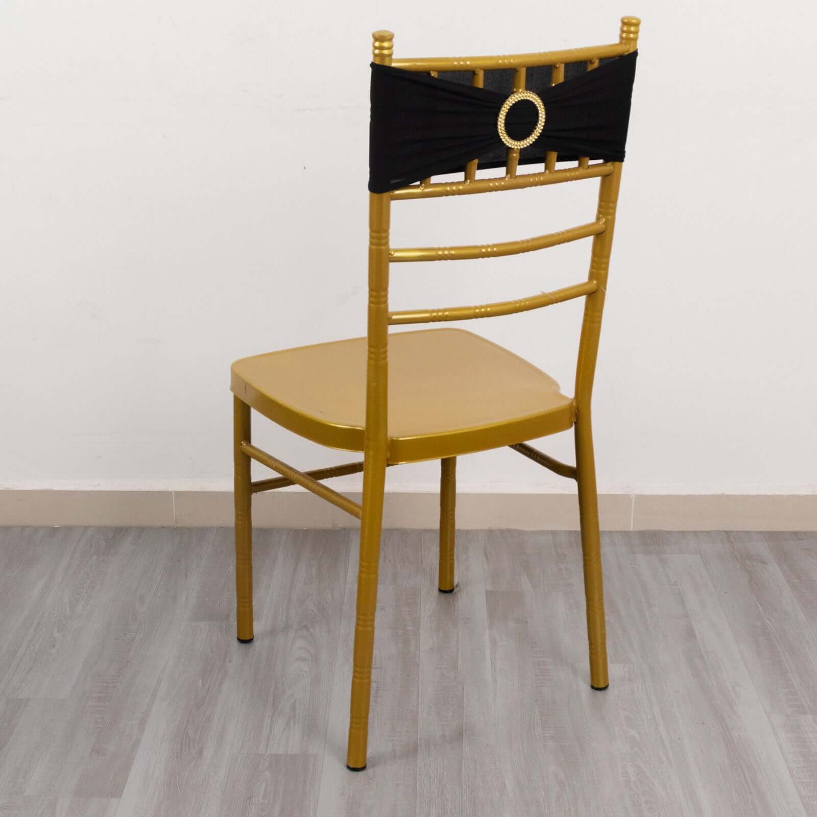 Hot Sale! 5-Piece Set of Reusable Black Spandex Chair Sashes with Gold Rhinestone Plastic Buckles