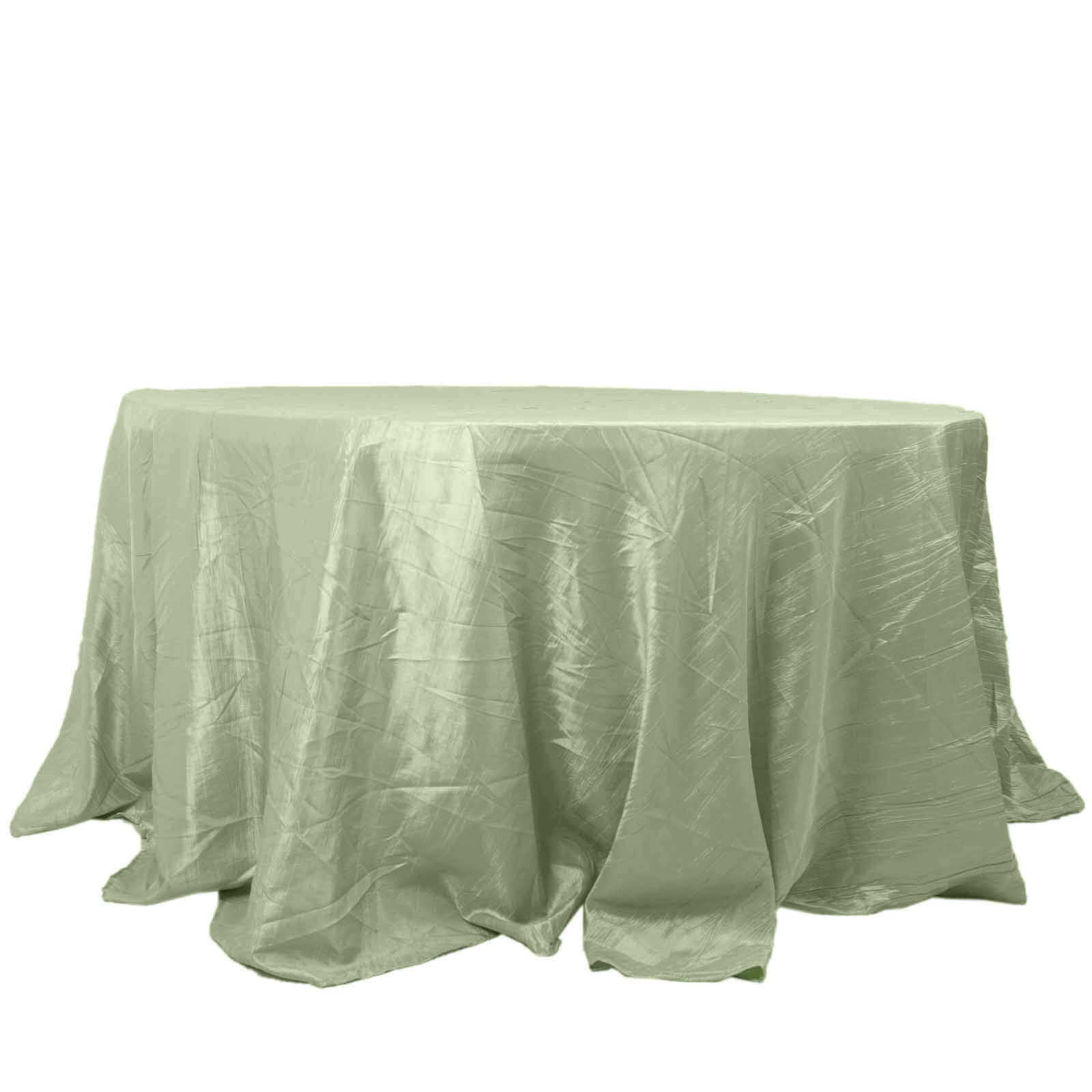 Hot Deal! Seamless Accordion Crinkle Sage Green Taffeta 132 Round Tablecloth for Events