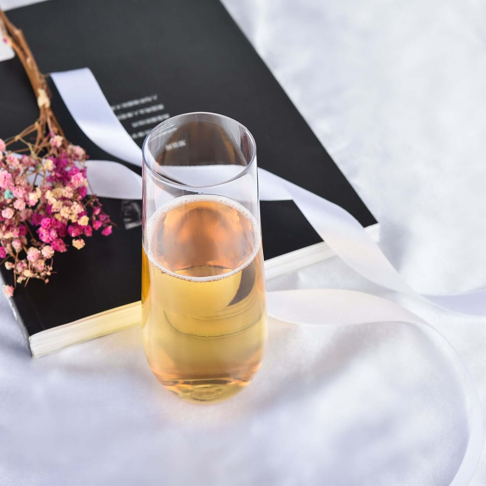 6-Piece Set of Reusable 9oz Clear Plastic Stemless Champagne Flutes - Perfect for All Occasions