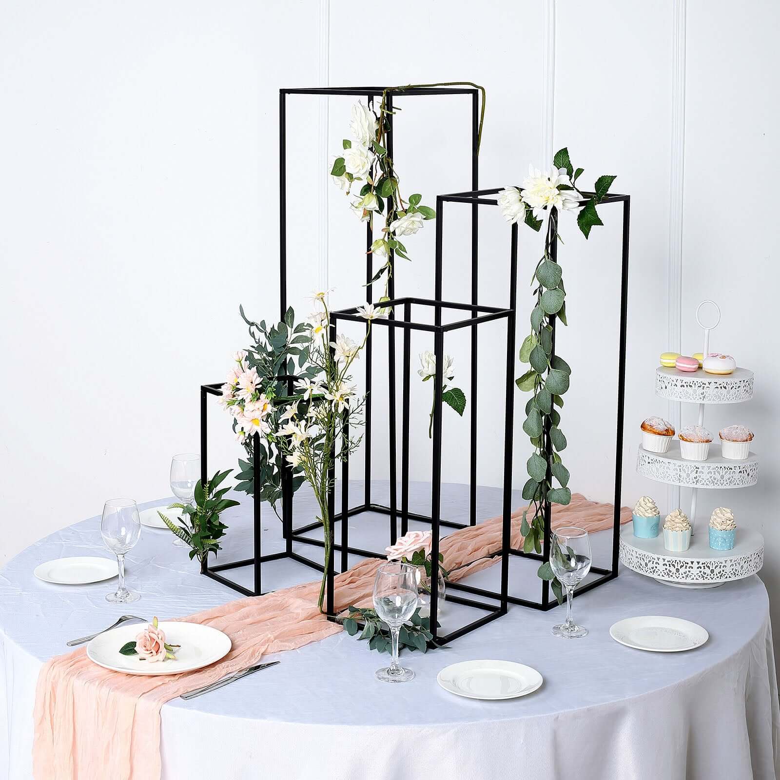 Hot Deal! Set of 4 Matte Black Metal Flower Stands for Wedding Centerpieces - Durable Display in 4 Sizes