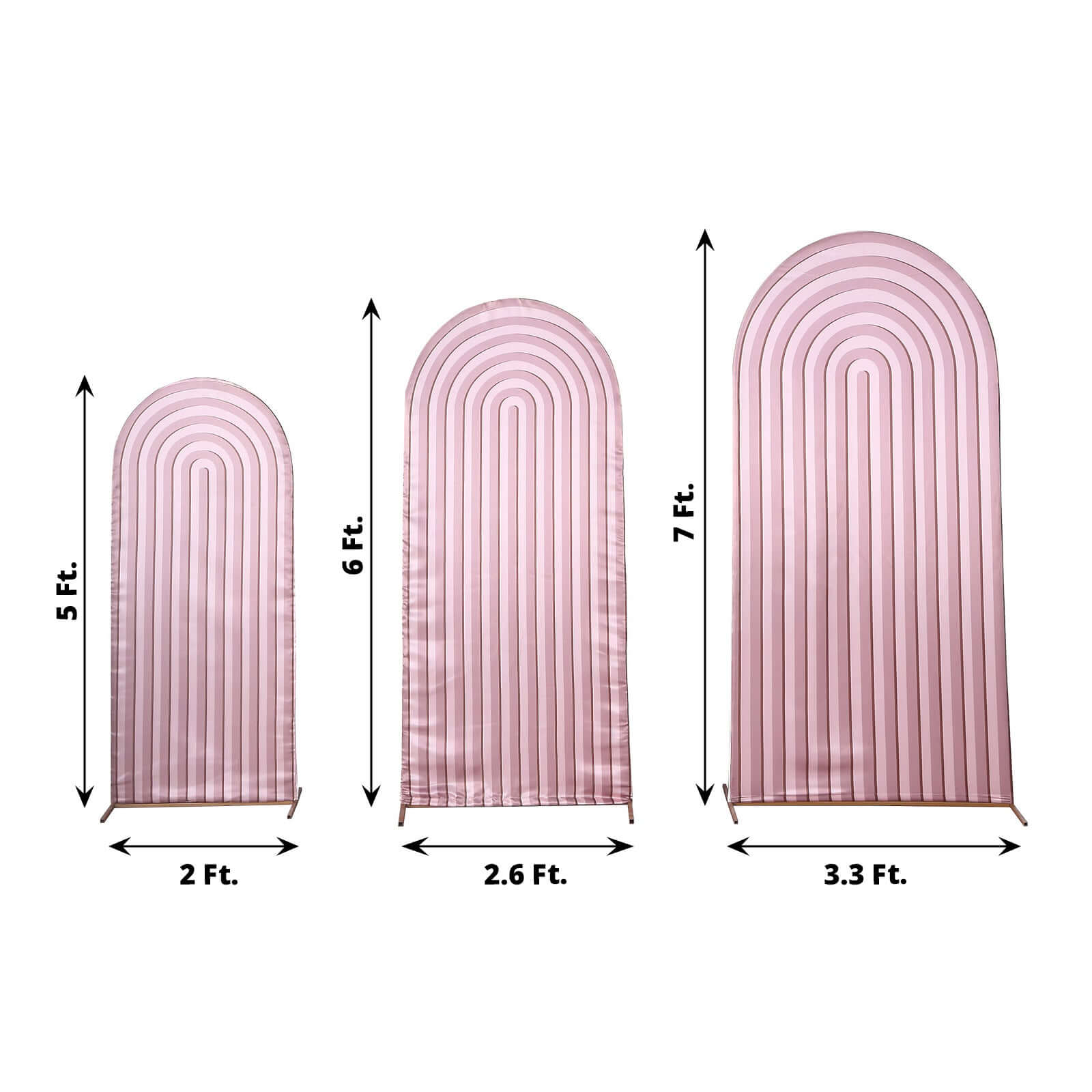 Hot! Set of 3 Dusty Rose Ripple Satin Wedding Arch Covers - 5ft, 6ft, 7ft