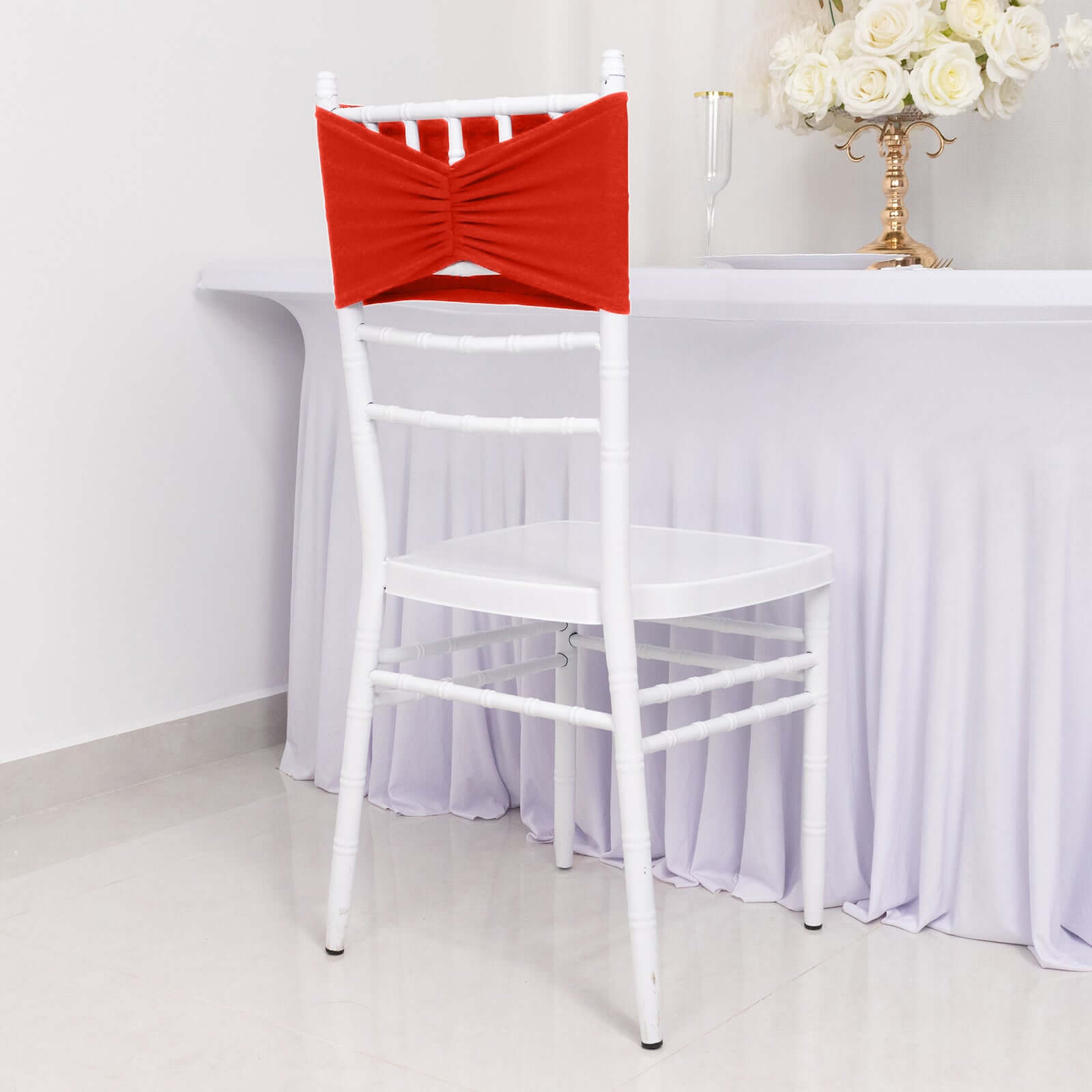 5-Pack Red Ruffled Spandex Chair Sashes - Wide & Easy Stretch Bands