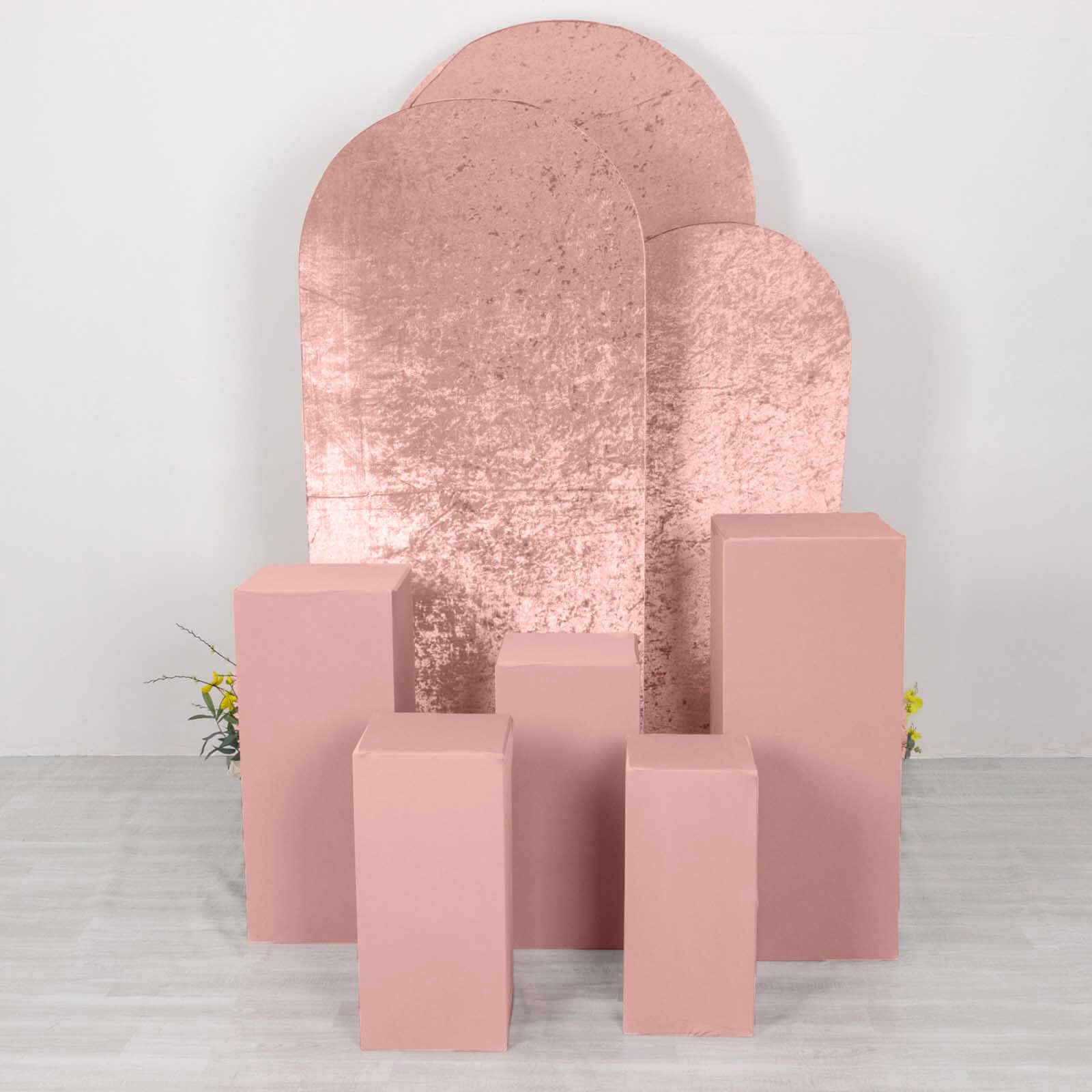 Set of 5 Stretchable Dusty Rose Spandex Rectangle Pedestal Stand Covers, 160 GSM