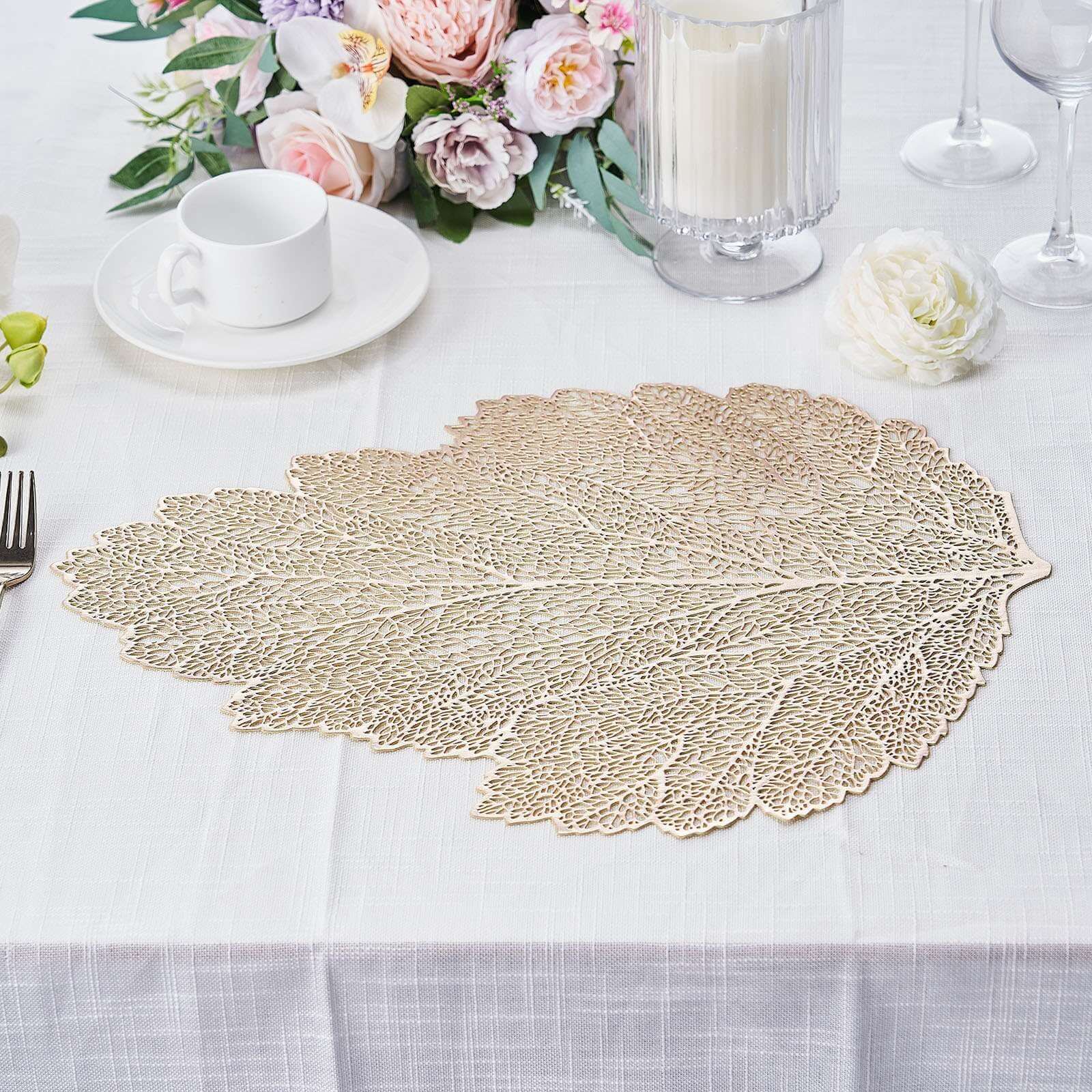 6-Piece Set of 18-Inch Gold Fall Leaf Non-Slip Vinyl Dining Placemats