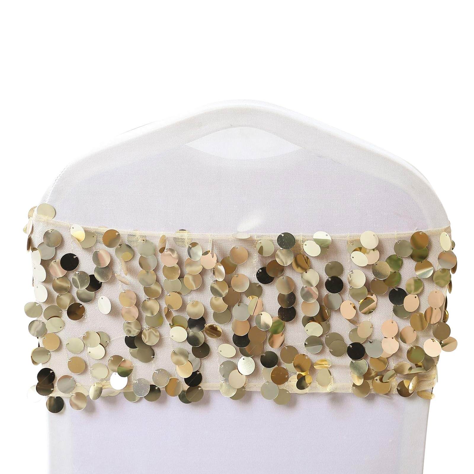 5-Pack Champagne Payette Sequin 13x10 Chair Sash Bands - Ideal for Weddings & Gatherings