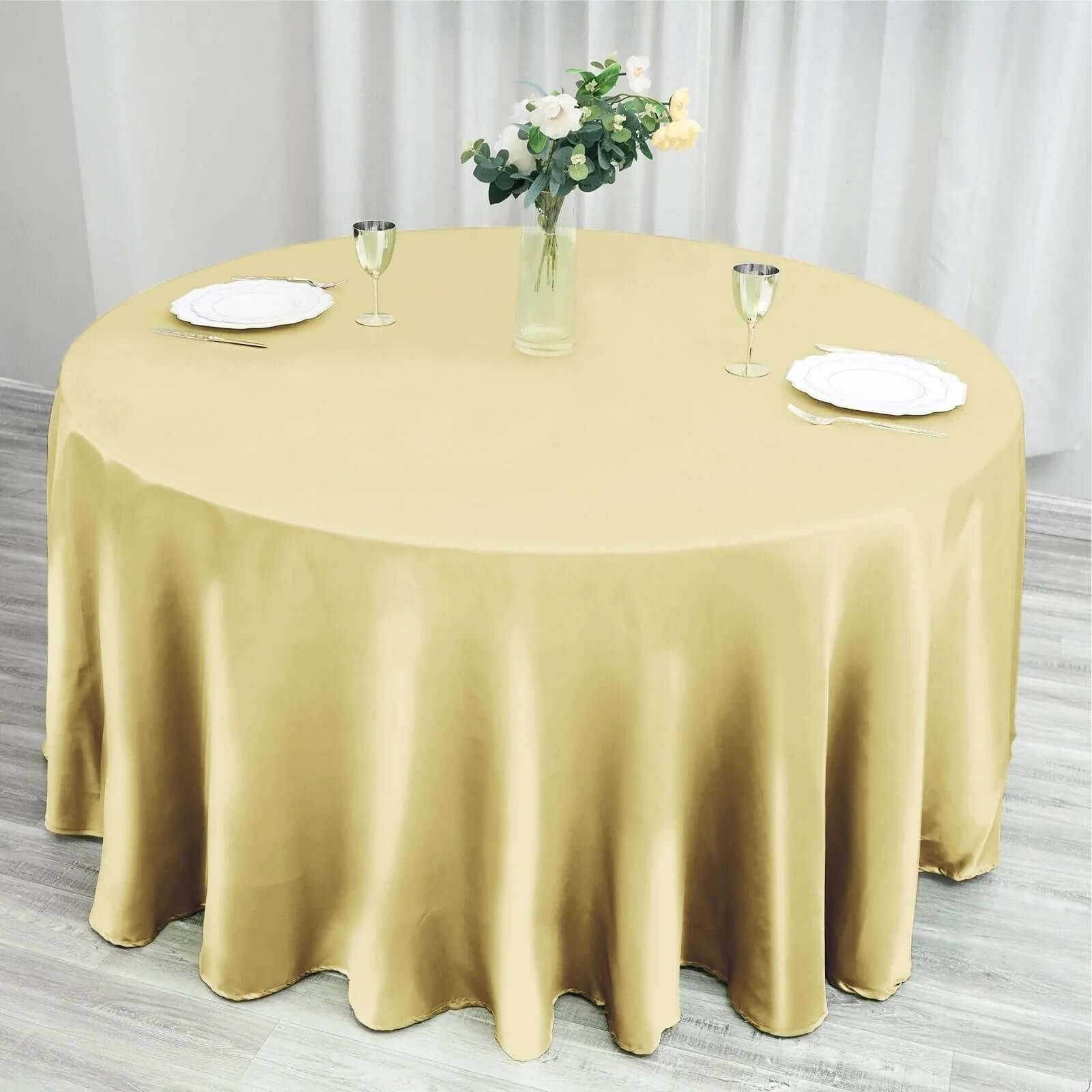 Stylish Seamless Champagne Satin 120-Inch Round Tablecloth