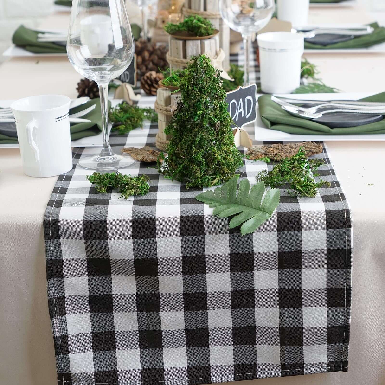 14x108 Black and White Gingham Plaid 100% Polyester Table Runner