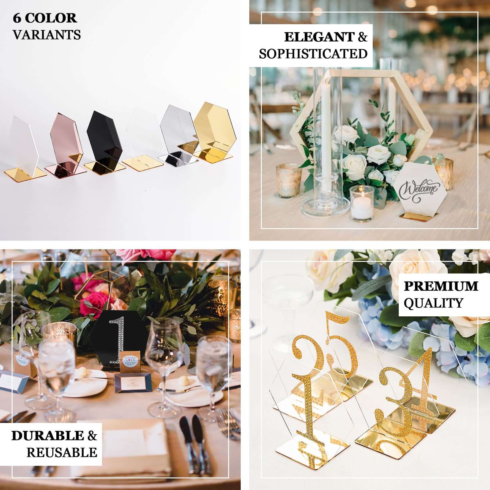 5-Pack Black/Gold Hexagon Acrylic Table Sign Holders - Ideal for Modern Event Centerpieces