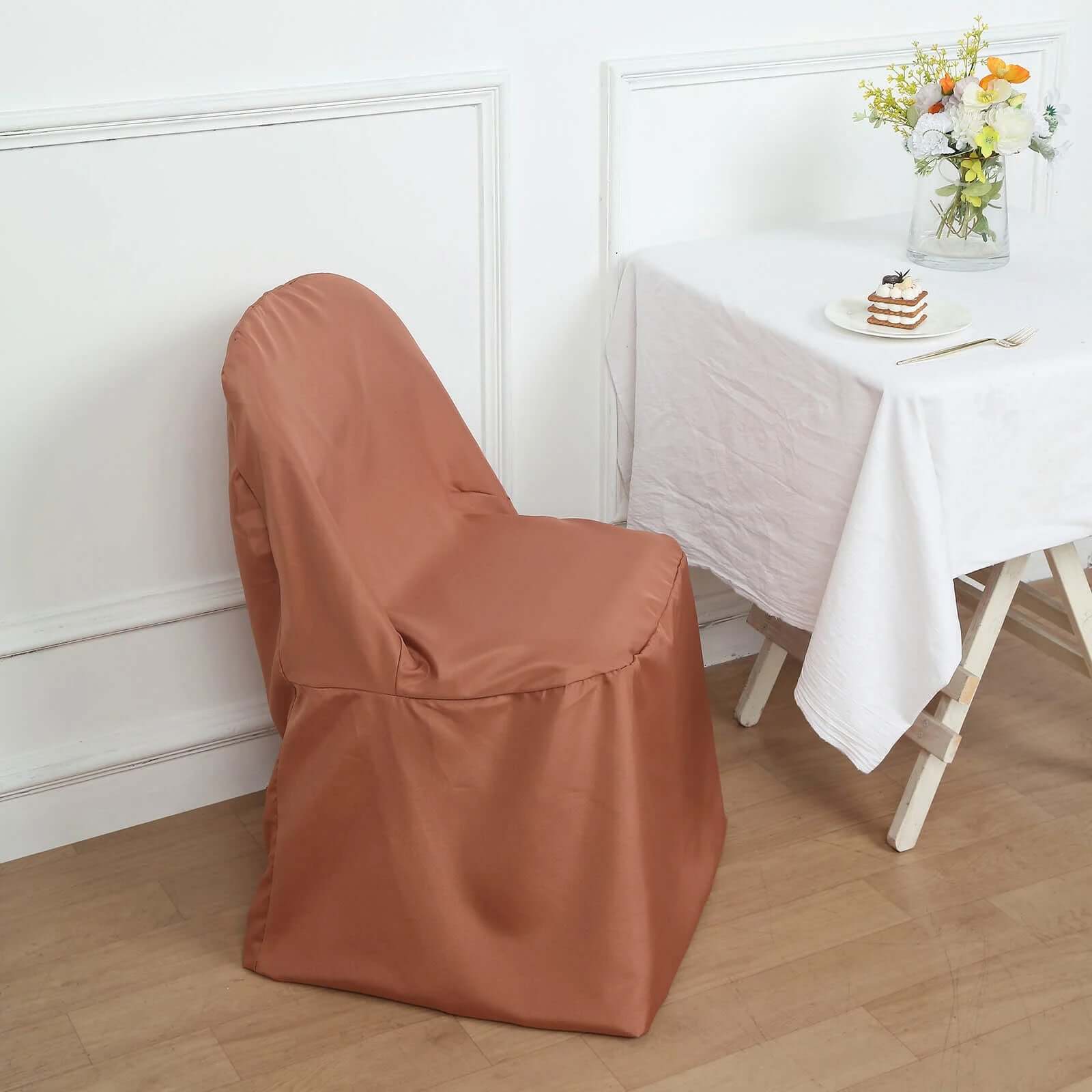 10-Piece Wrinkle-Free, Stain-Resistant Terracotta (Rust) Polyester Slip-On Chair Covers for Folding Chairs
