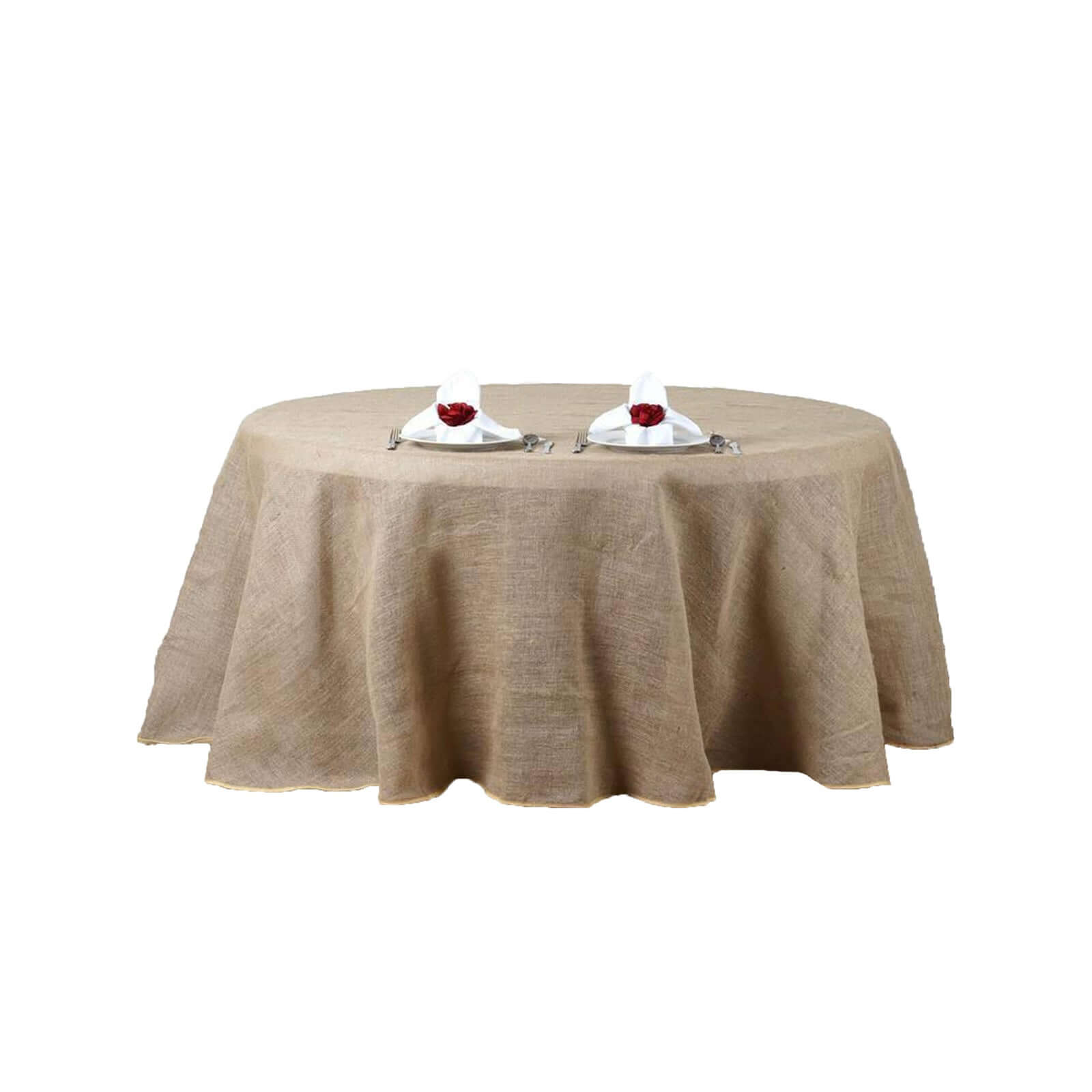 120-Inch Natural Burlap Jute Round Tablecloth for Rustic Boho Chic Decor