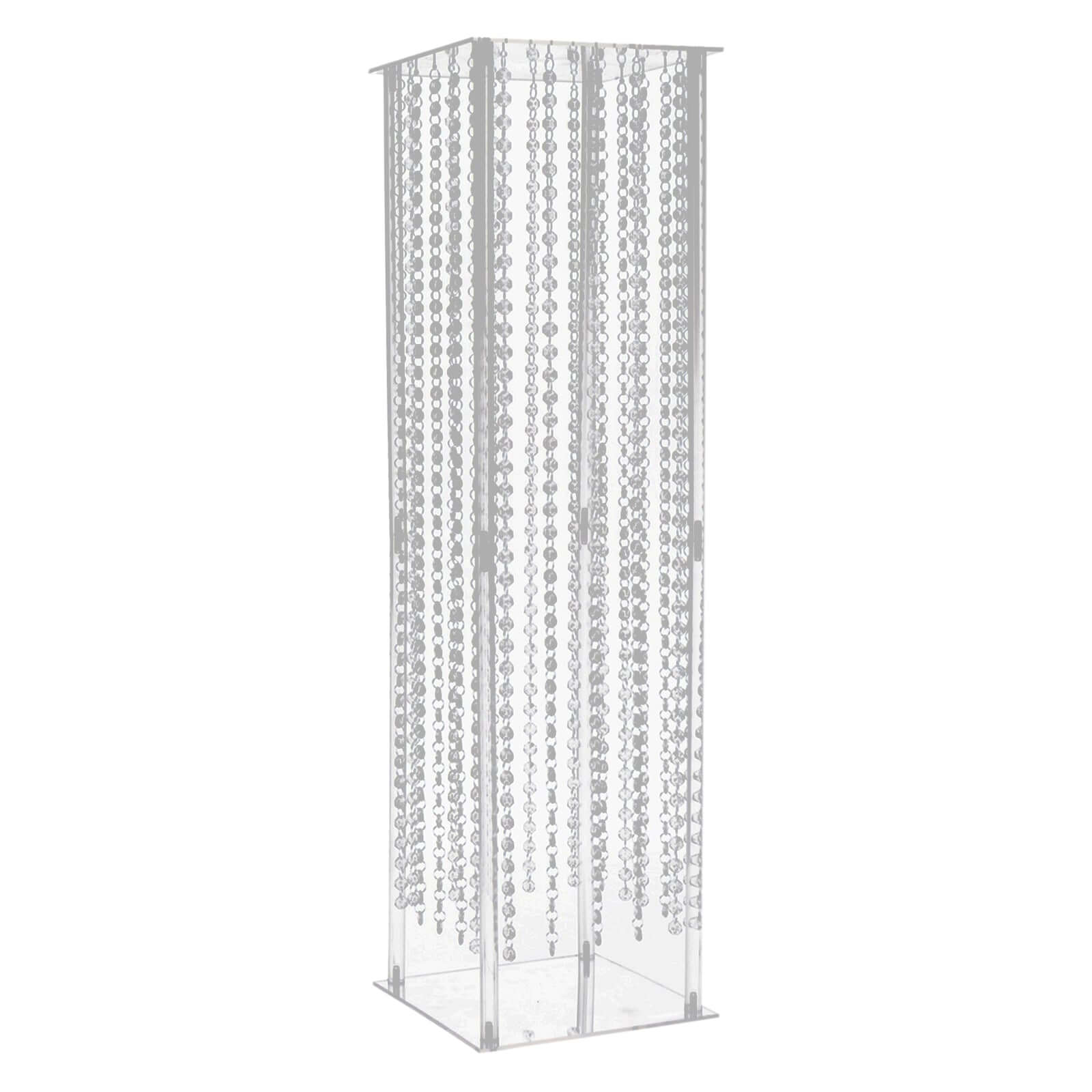 Clear Acrylic Flower Pedestal Vase with Crystal Beads - Elegant 40" Wedding Floor Centerpiece
