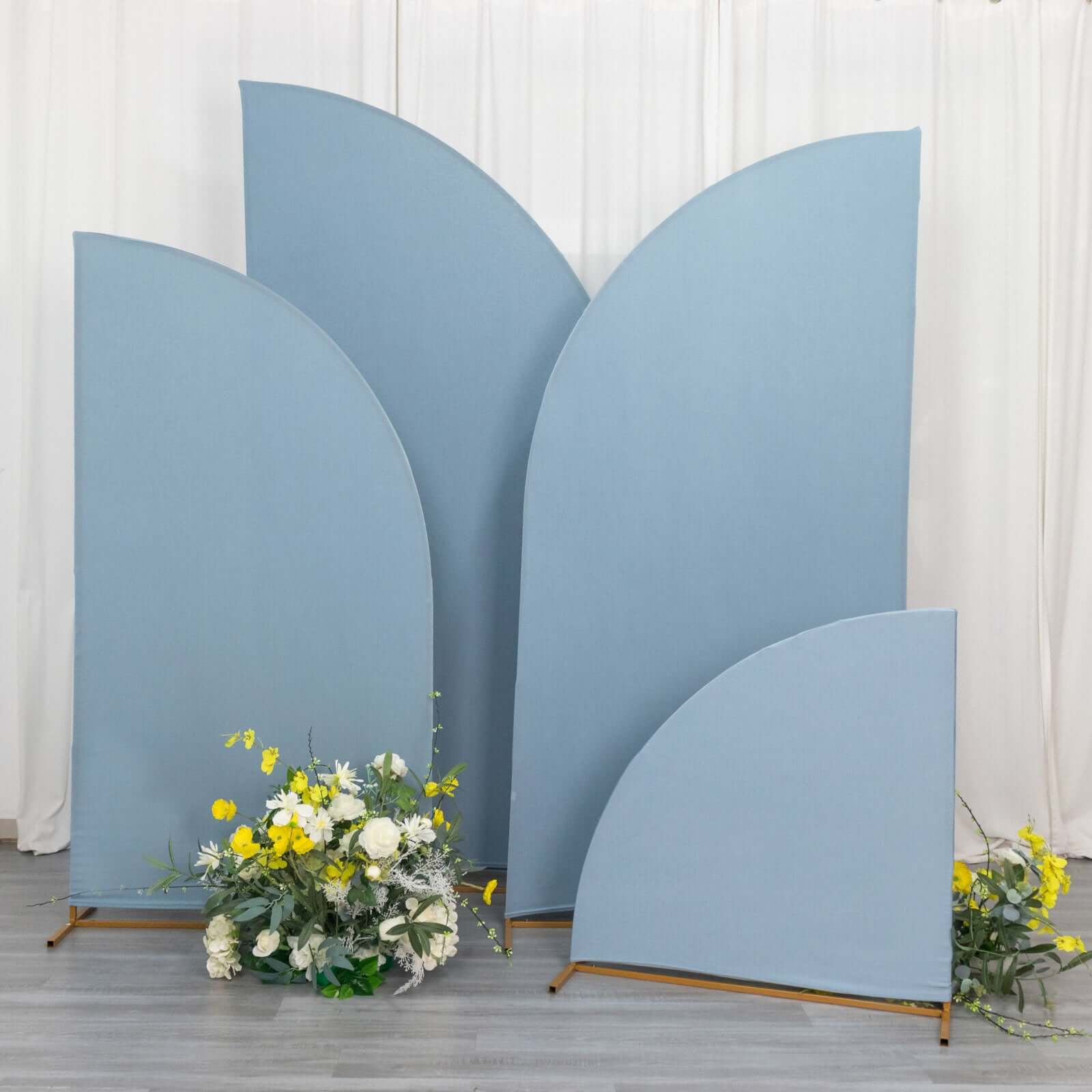 4-Piece Matte Dusty Blue Spandex Half Moon Wedding Arch Backdrop Covers in Various Sizes
