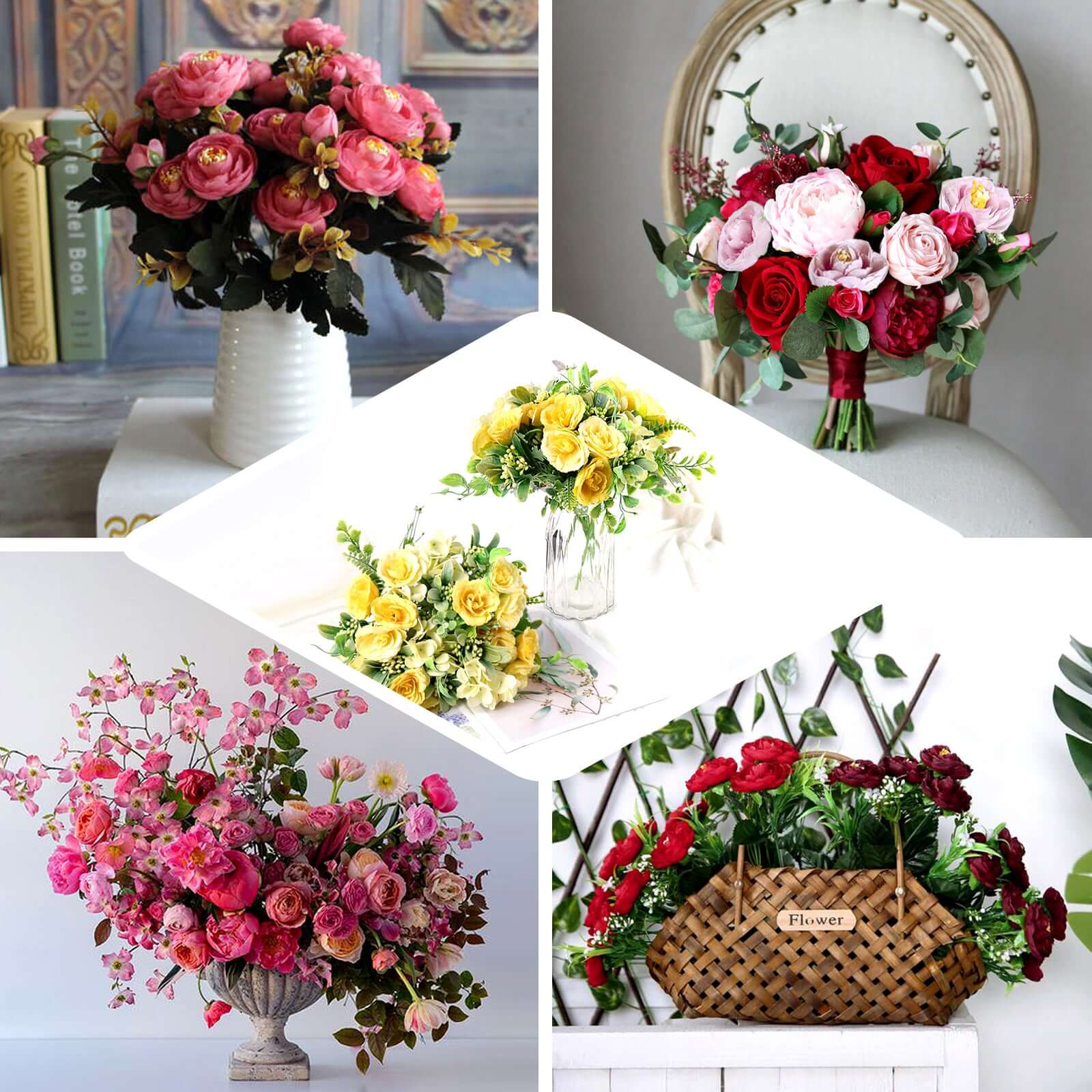 Hot Deal! 4-Bush Blush Artificial Silk Peony Flower Bouquet