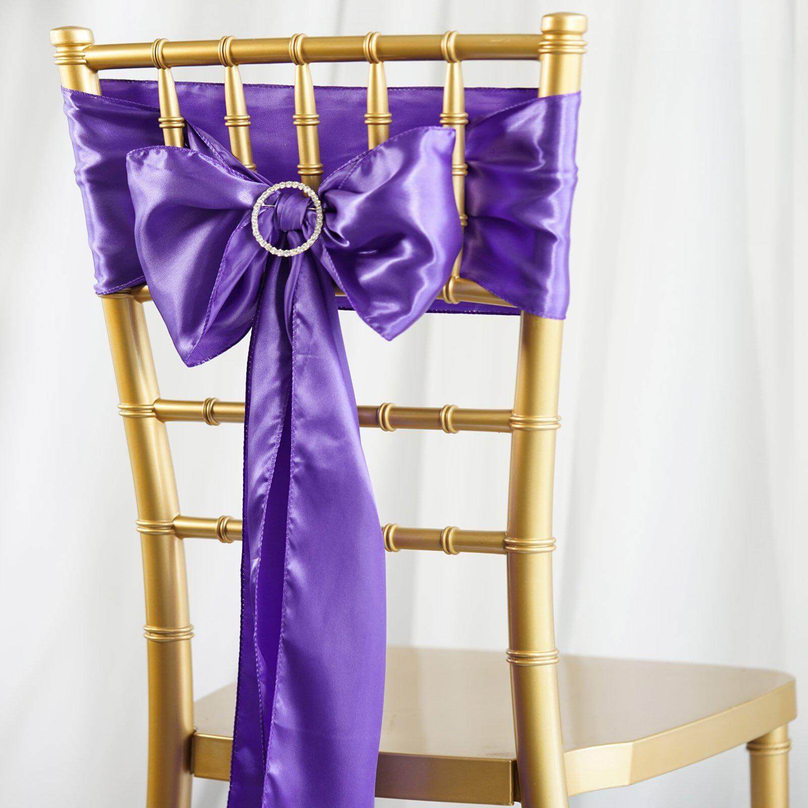 5-Piece Set of Purple Satin Chair Sashes - Durable, Shiny 6x106 Bows