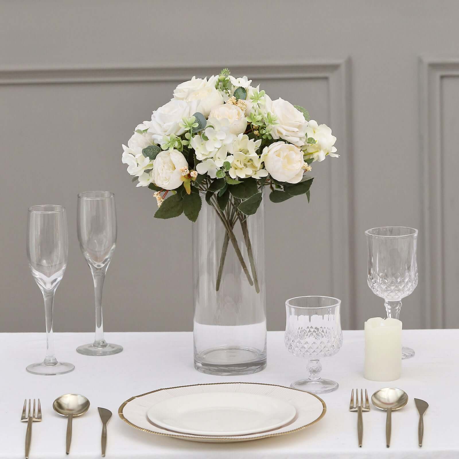 Hot Sale! 2 Pack of Ivory Silk Artificial Rose & Peony Floral Arrangements for Weddings and Home Decor