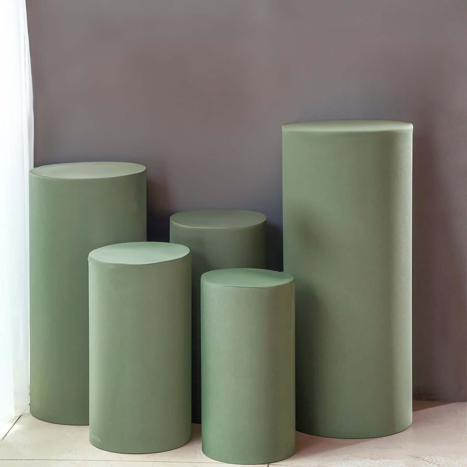 Hot! Set of 5 Stretchable Dusty Sage Green Spandex Pedestal Stand Covers, 160 GSM