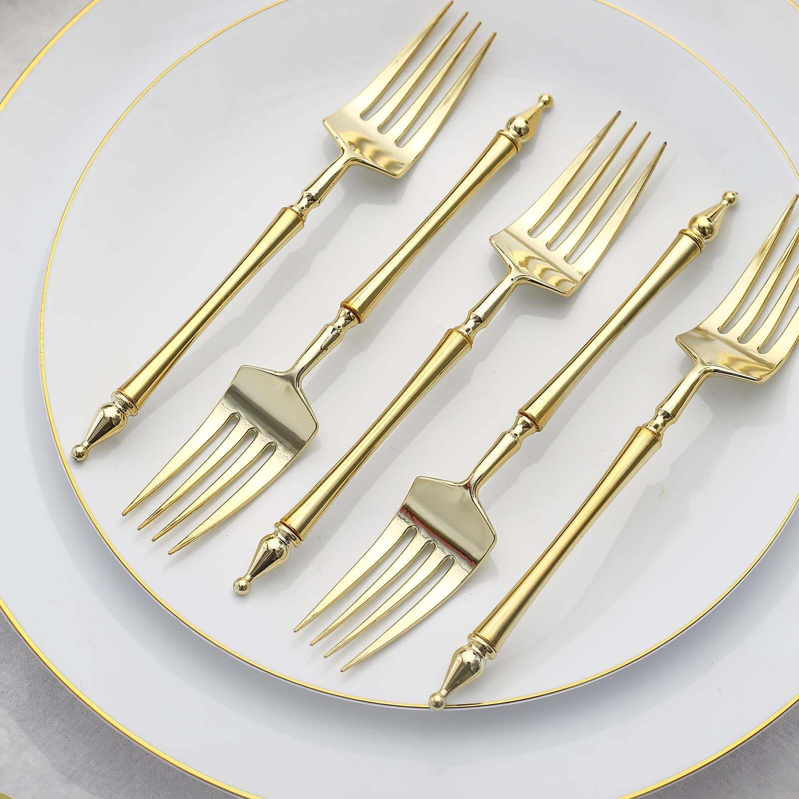 24-Piece Gold European-Style Disposable Dessert Forks with Roman Column Handles