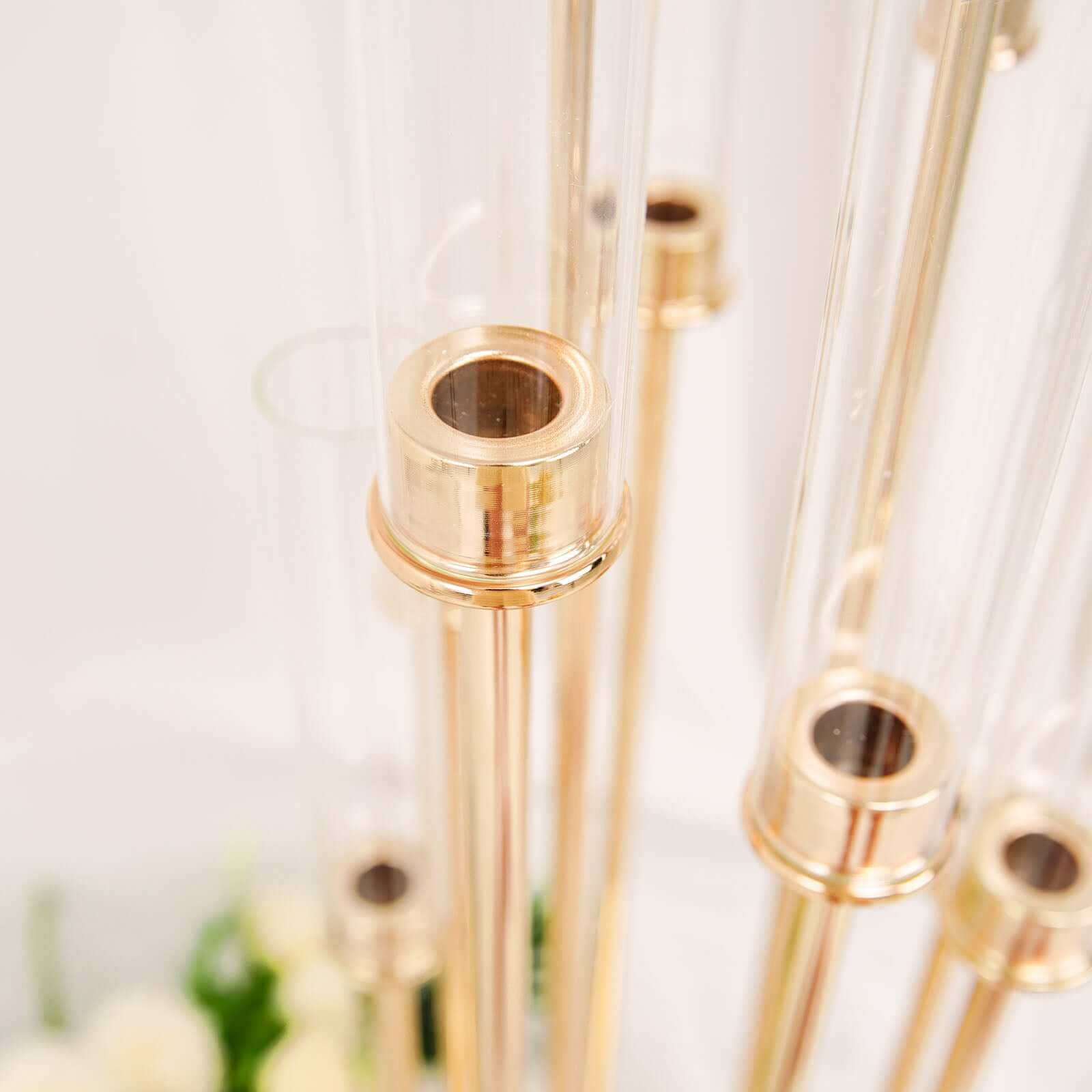 Stylish 10-Arm Gold Cluster Taper Candle Holder with Clear Glass Shades for Gatherings