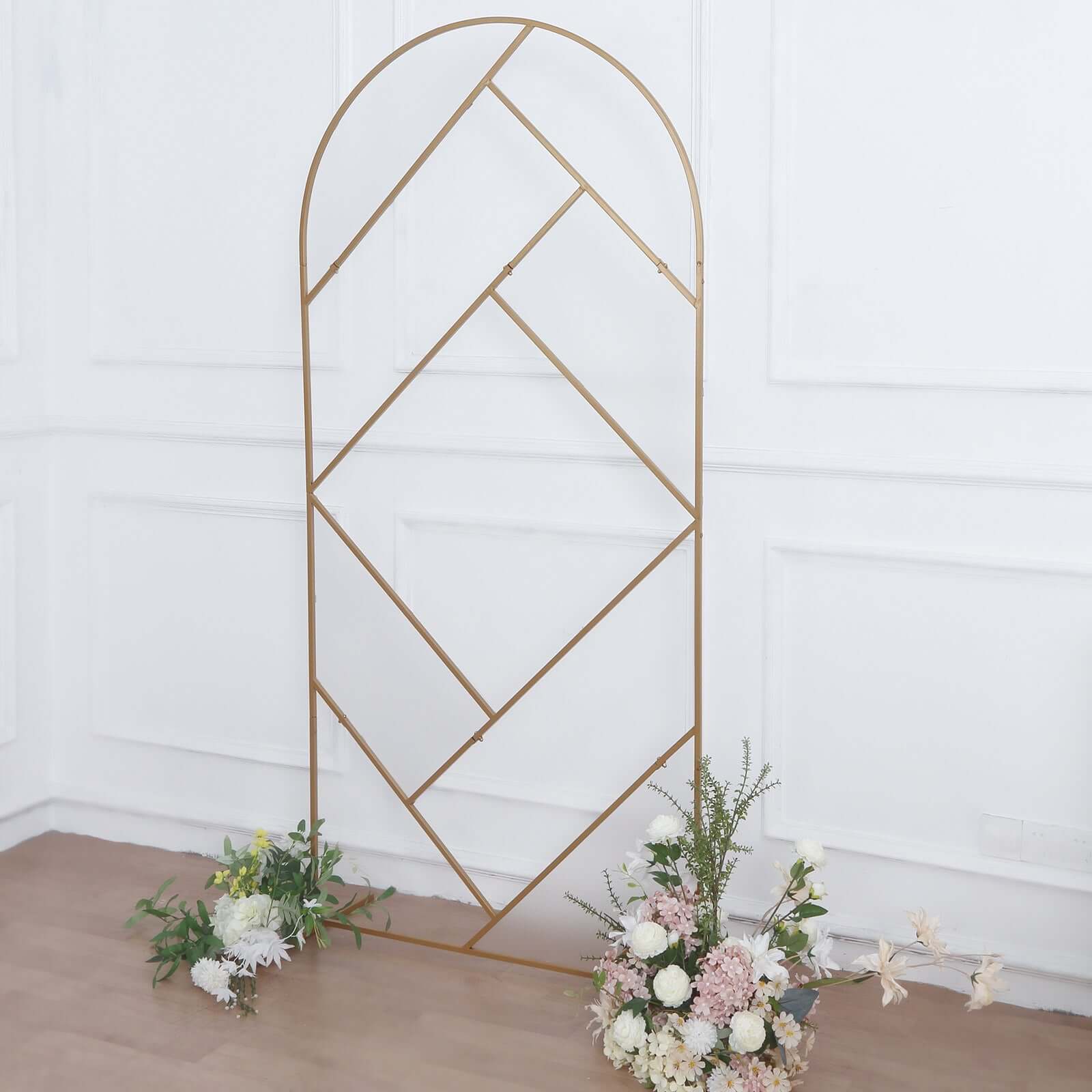 7ft Tall Gold Metal Geometric Flower Frame Prop Stand - Ideal for Weddings!