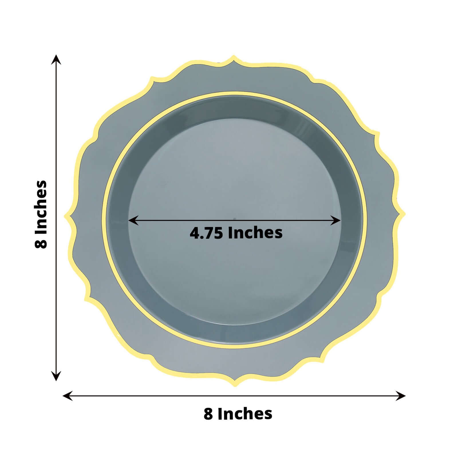 Hot Deal! 10-Pack 8" Disposable Dusty Blue Plastic Desert Plates with Gold Scalloped Rim