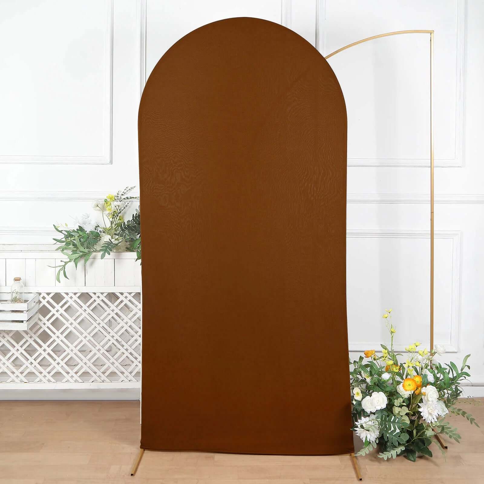 7ft Cinnamon Brown Double-sided Spandex Fitted Cover for Round Top Wedding Arch Stand