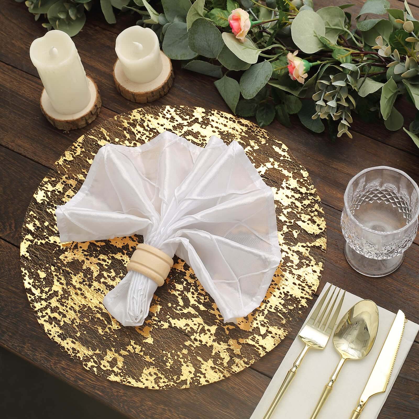 10-Piece Metallic Gold Round Foil Design Disposable Shiny Table Placemats 13 Inches