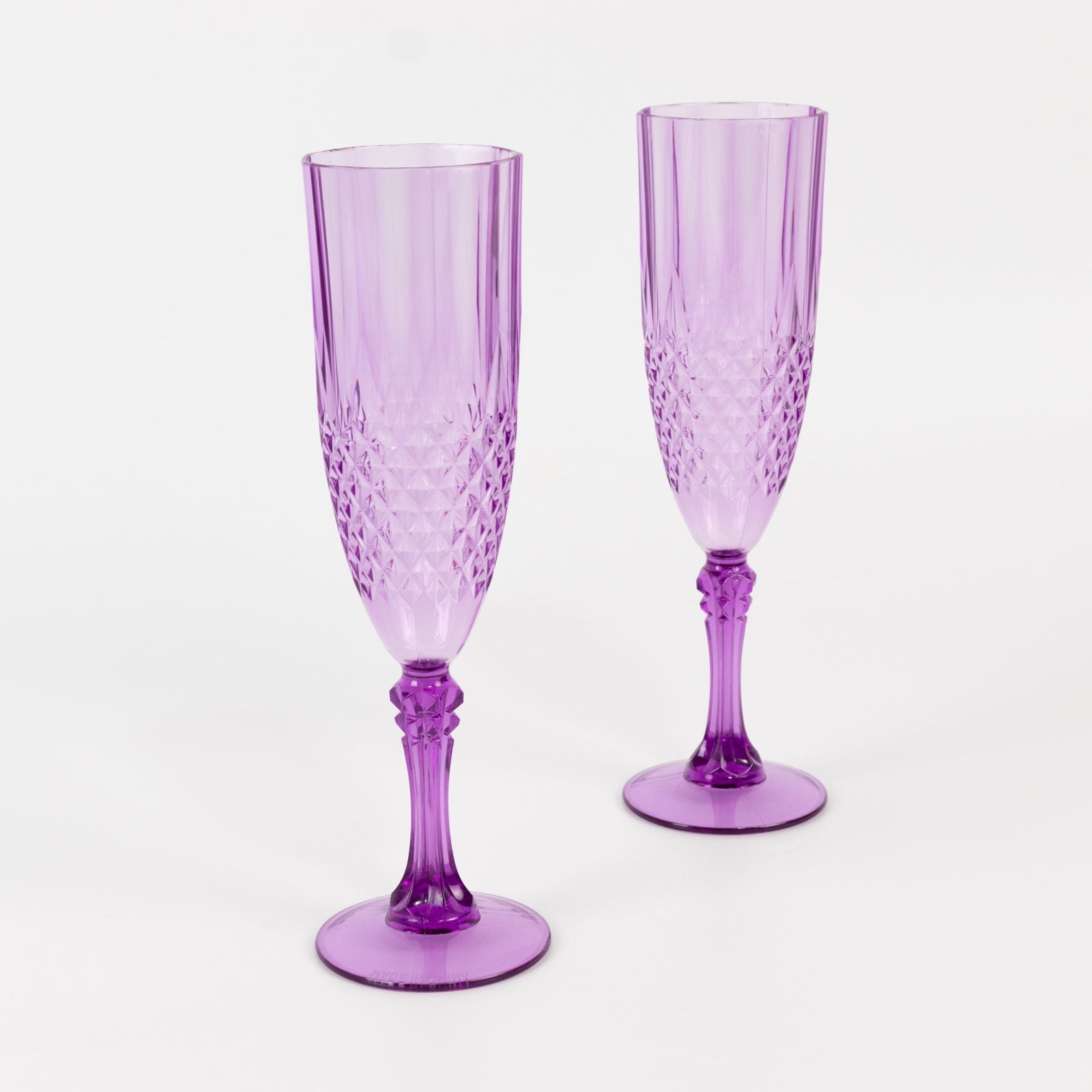 8oz Reusable Purple Transparent Crystal Cut Style 6-Pack Plastic Wedding Toast Flutes