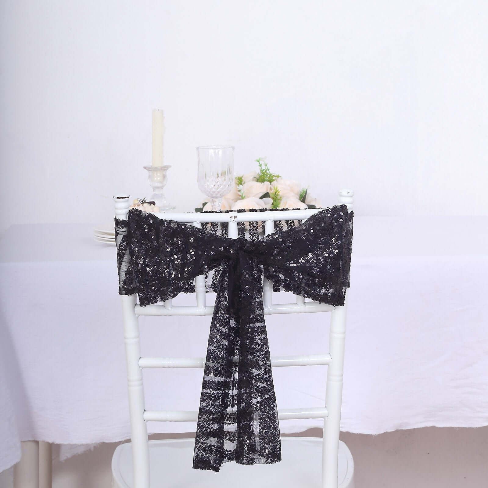 Hot Deal! 5-Pack Black Glittery Sequin Chair Sashes with Geometric Diamond Design for Weddings