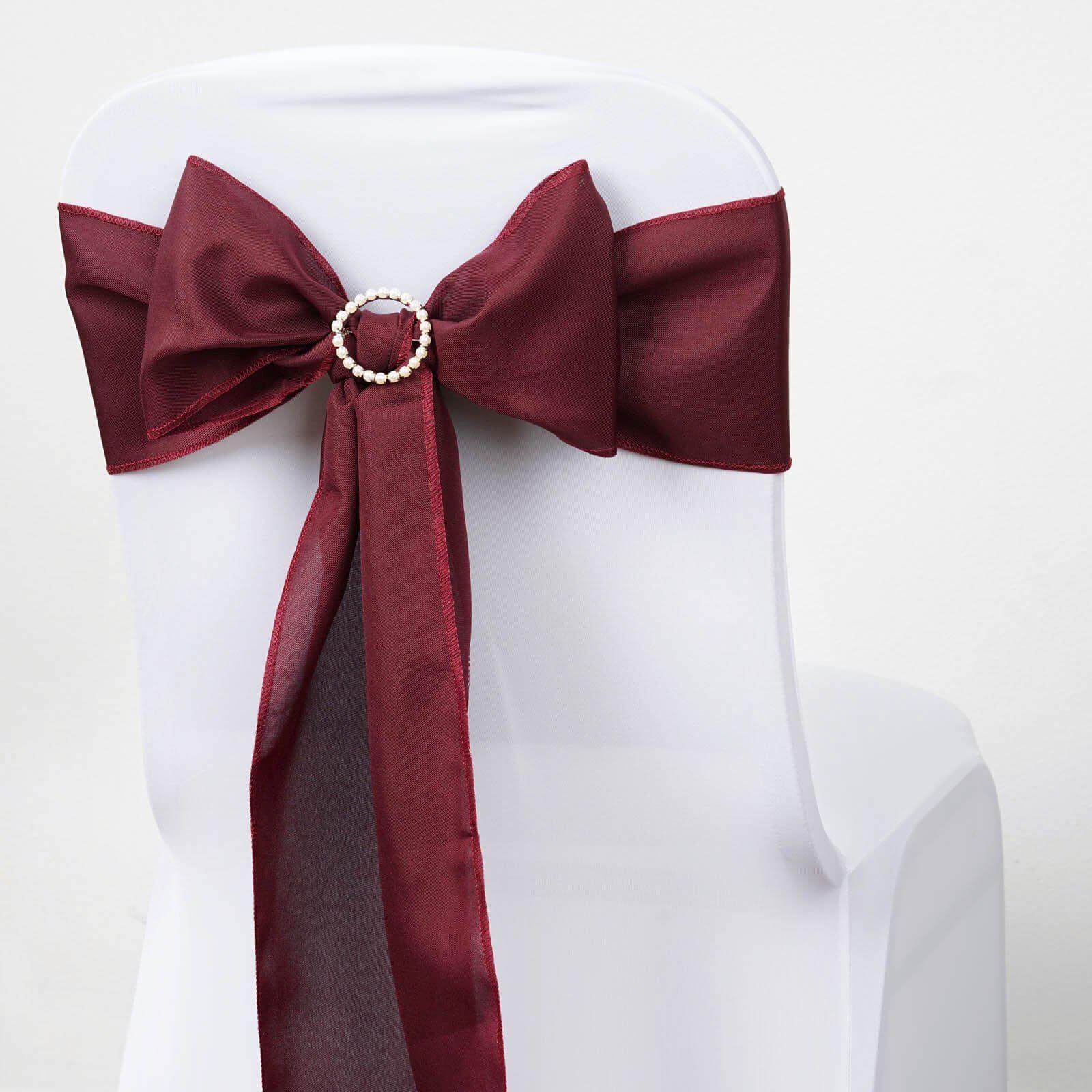 5-Piece Burgundy Polyester Chair Sashes, 6 Inches Wide by 108 Inches Long