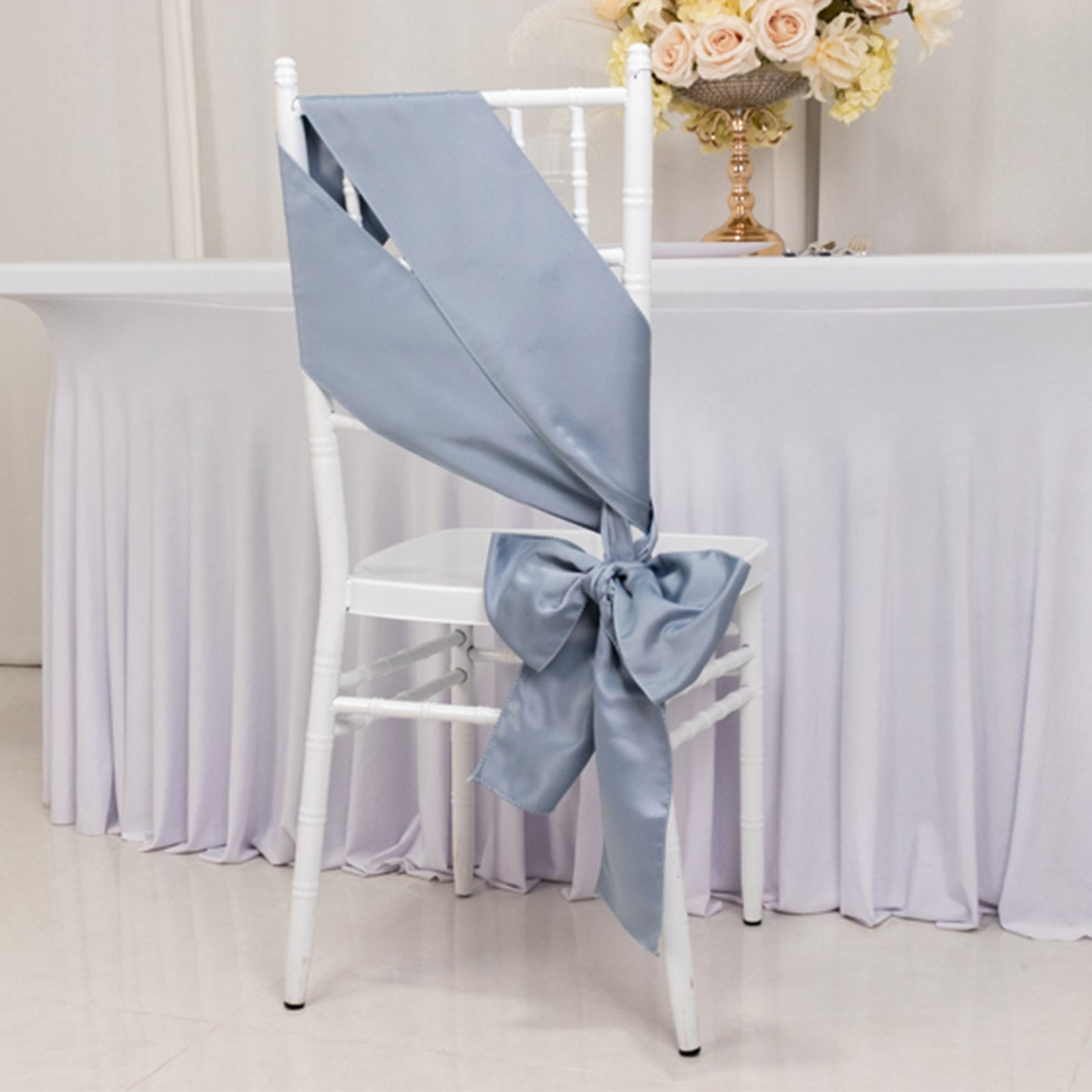 5-Piece Set of Dusty Blue Lamour Satin 6x106 Chair Sashes - Reusable Decorative Bows