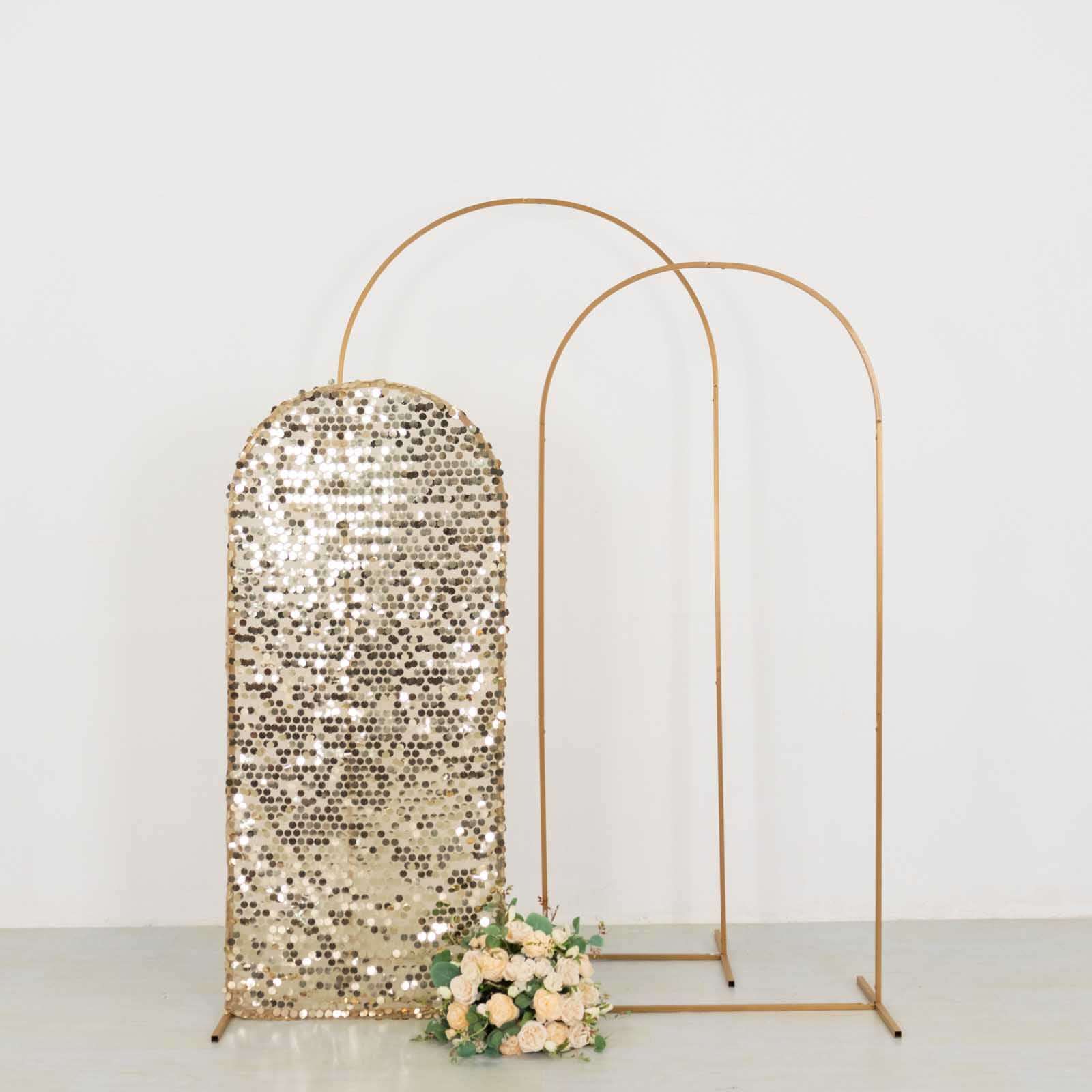 5ft Sparkly Champagne Sequin Fitted Cover for Round Top Wedding Arch - Ideal Decoration