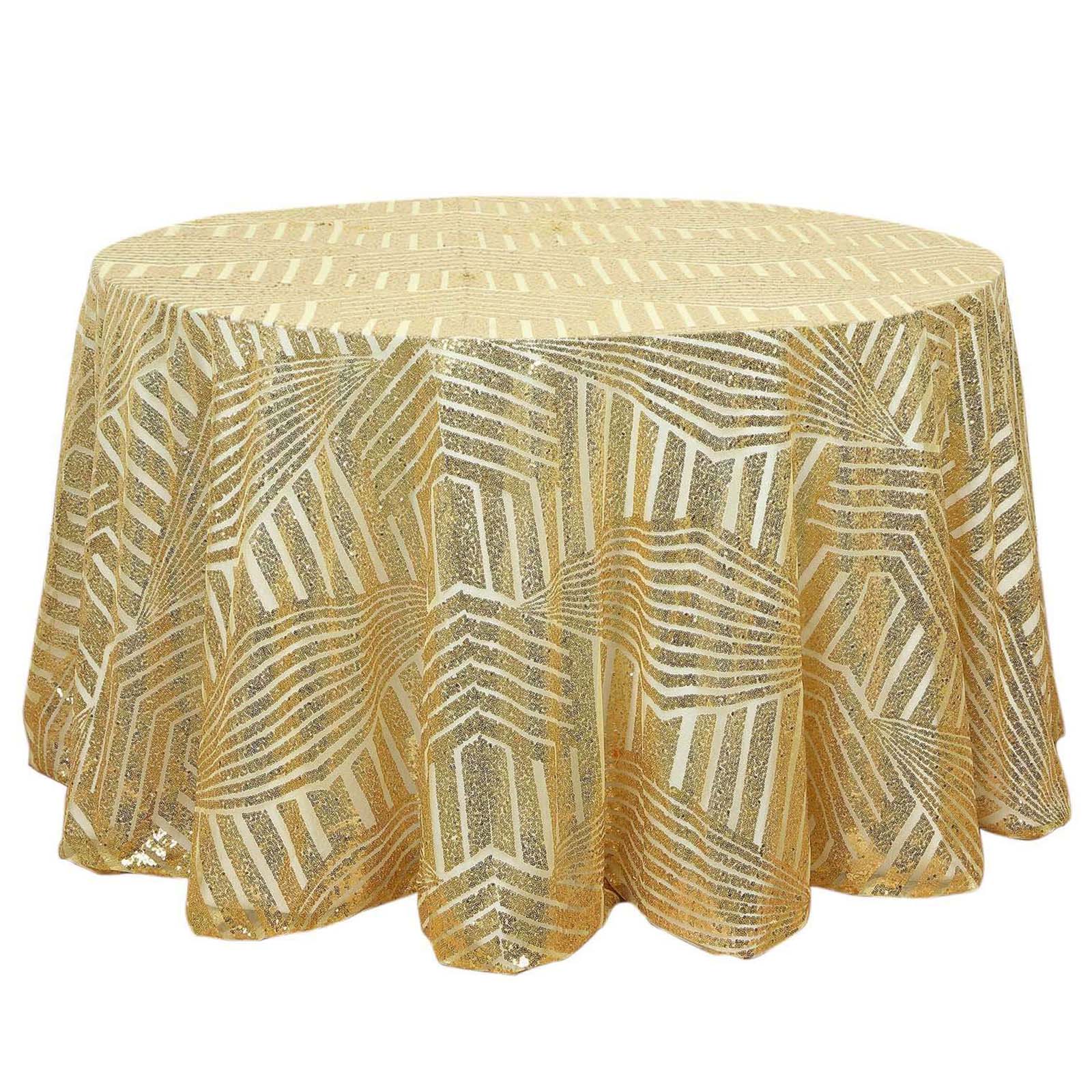 Gold Sequin 120 Round Tablecloth - Glam Seamless Diamond Design for Special Events
