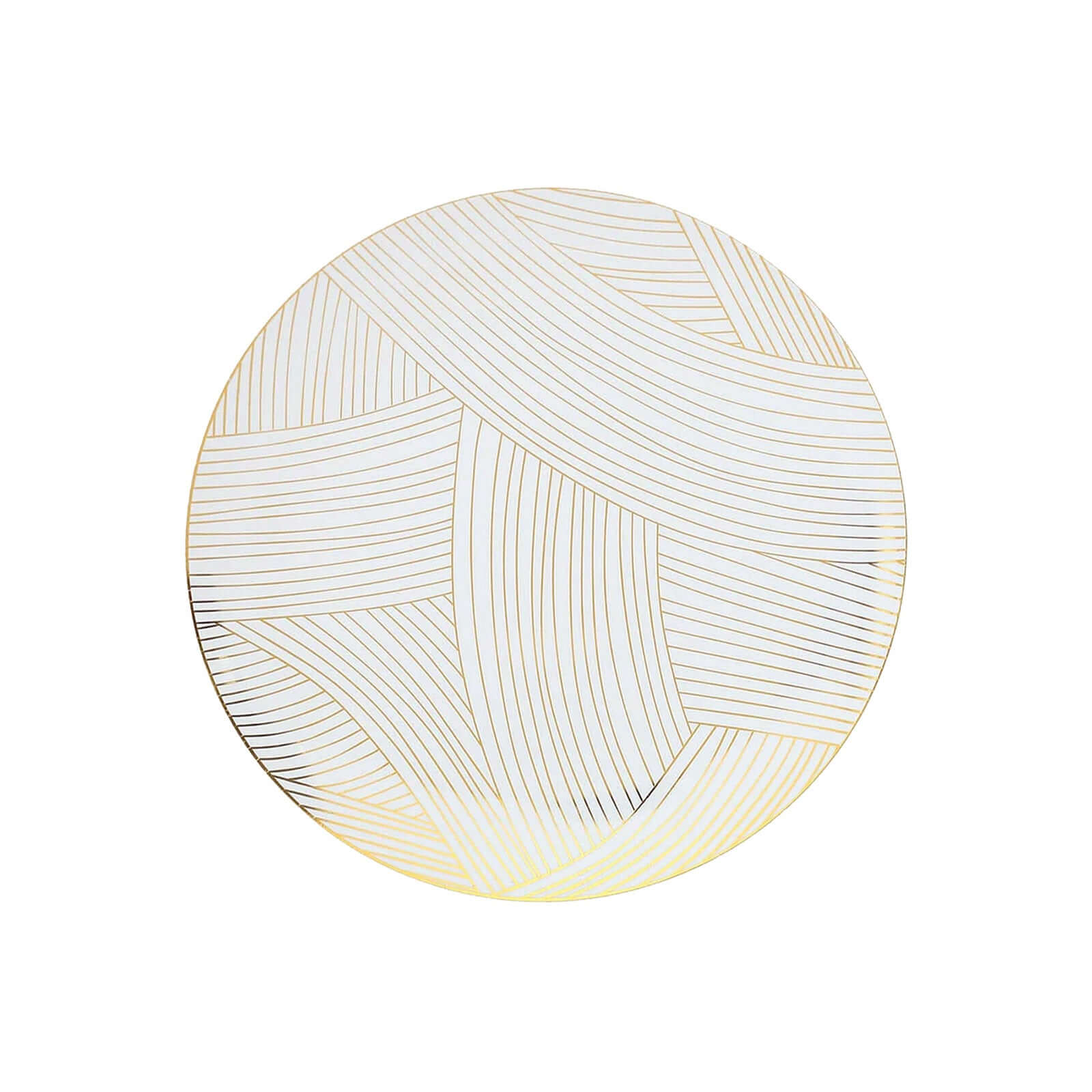 10-Pack Disposable White Plastic Round Dessert Plates with Gold Wave Pattern