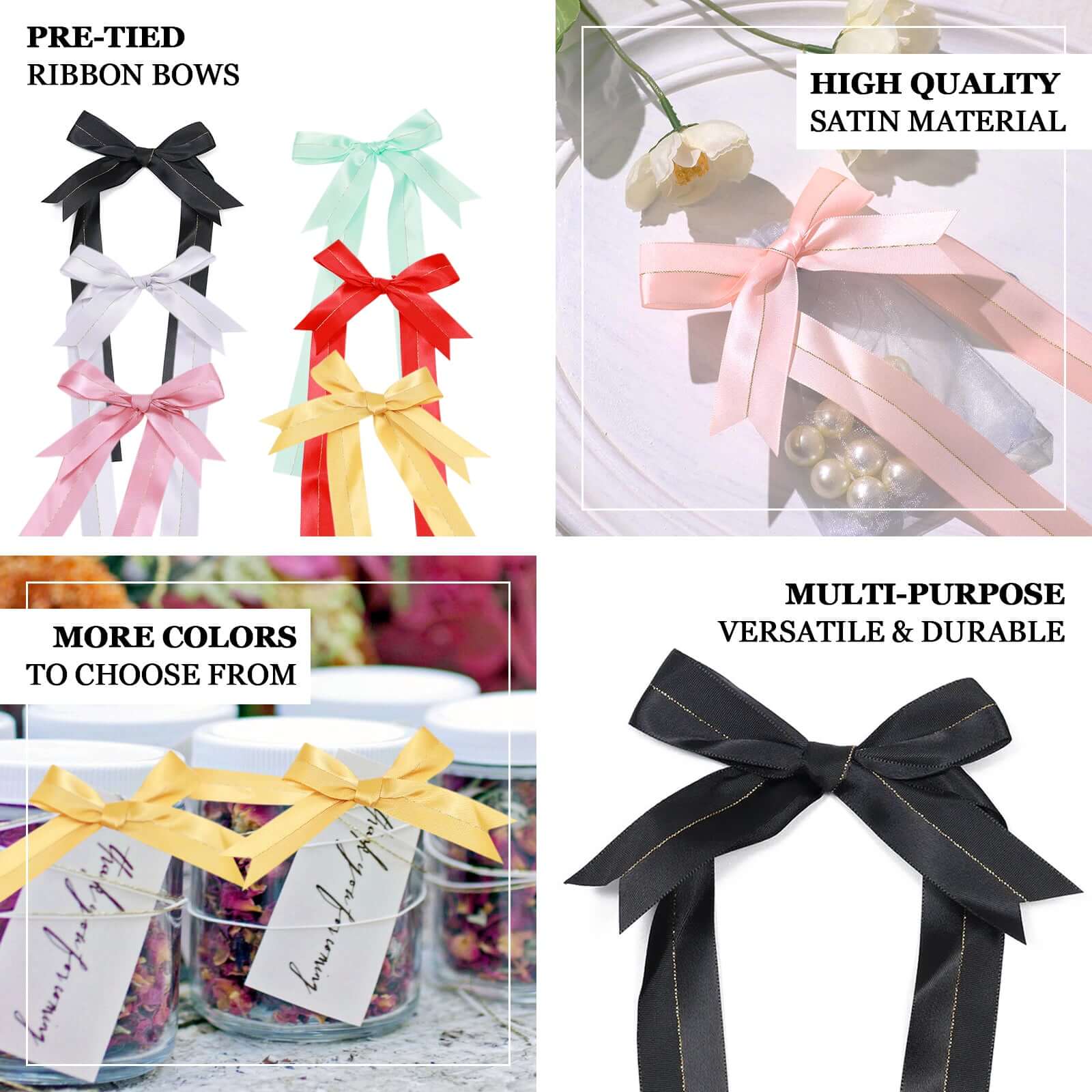 50 Pieces 10-Inch Blush Satin Pre-Tied Ribbon Bows with Gold Foil Lining for Party Decor