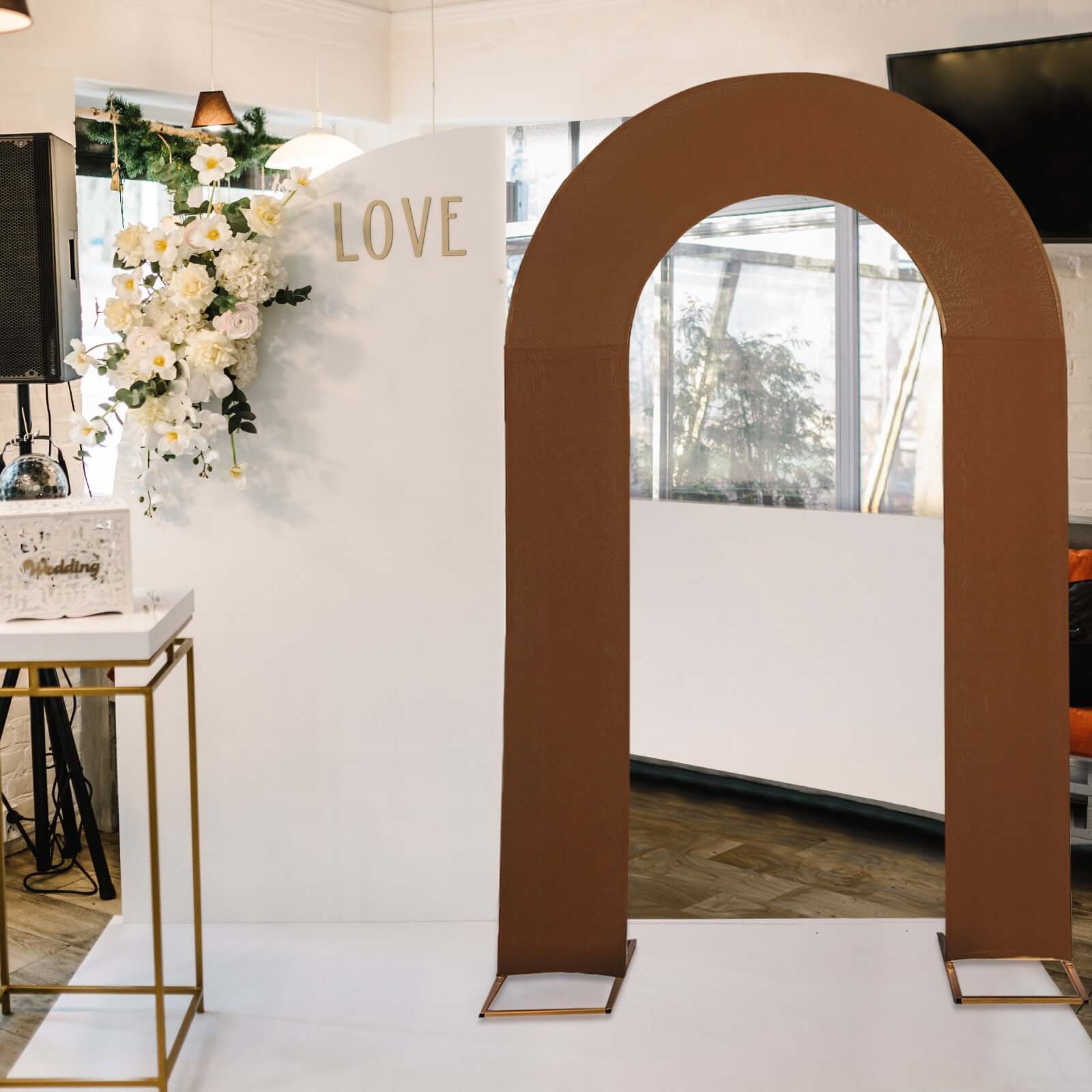 Premium 8ft Cinnamon Brown Spandex U-Shaped Fitted Wedding Arch Cover - Ideal for Events