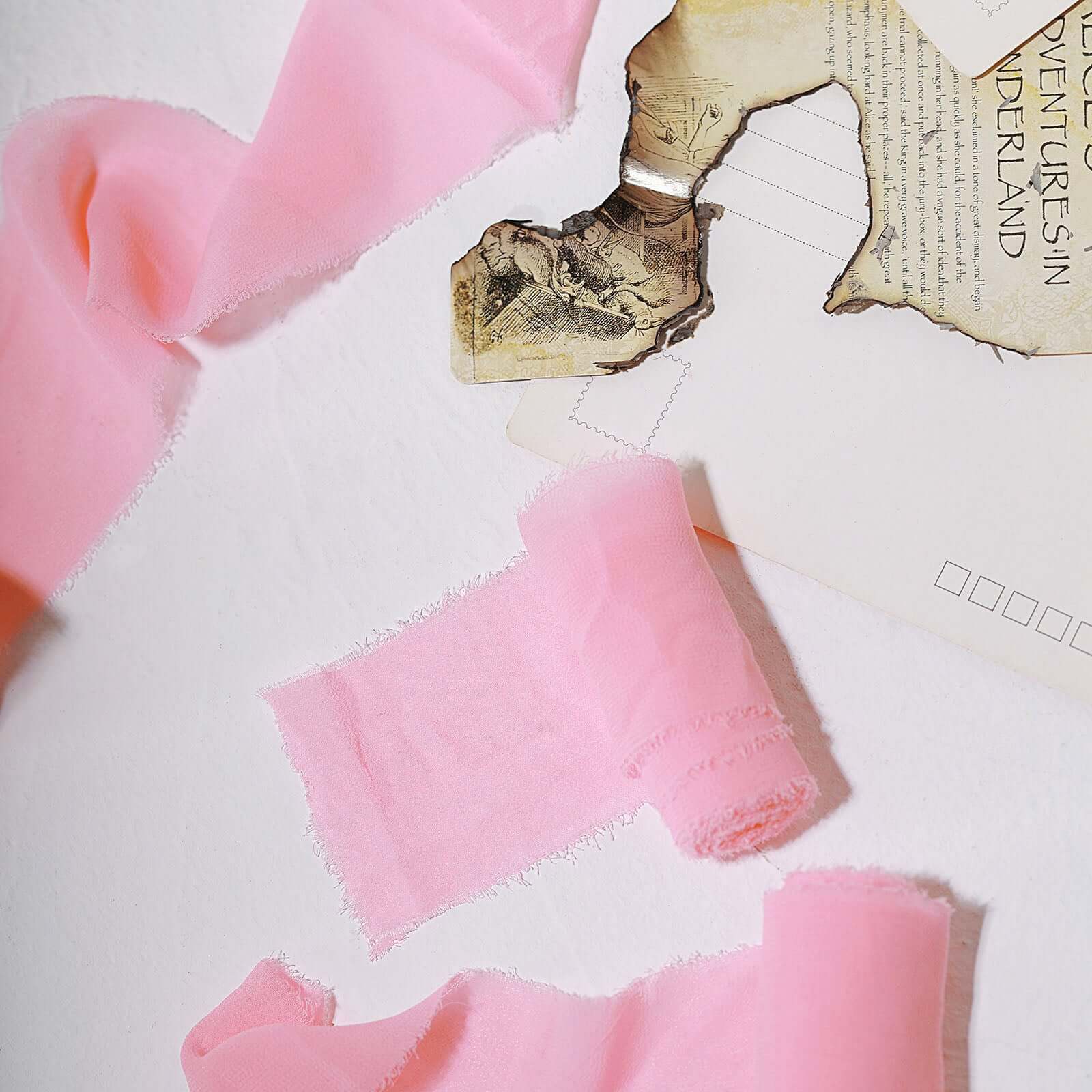 2-Pack Pink Silk-Like Chiffon Linen Ribbon Rolls for Bouquets, Wrapping, and Decor - 6 Yards Each!