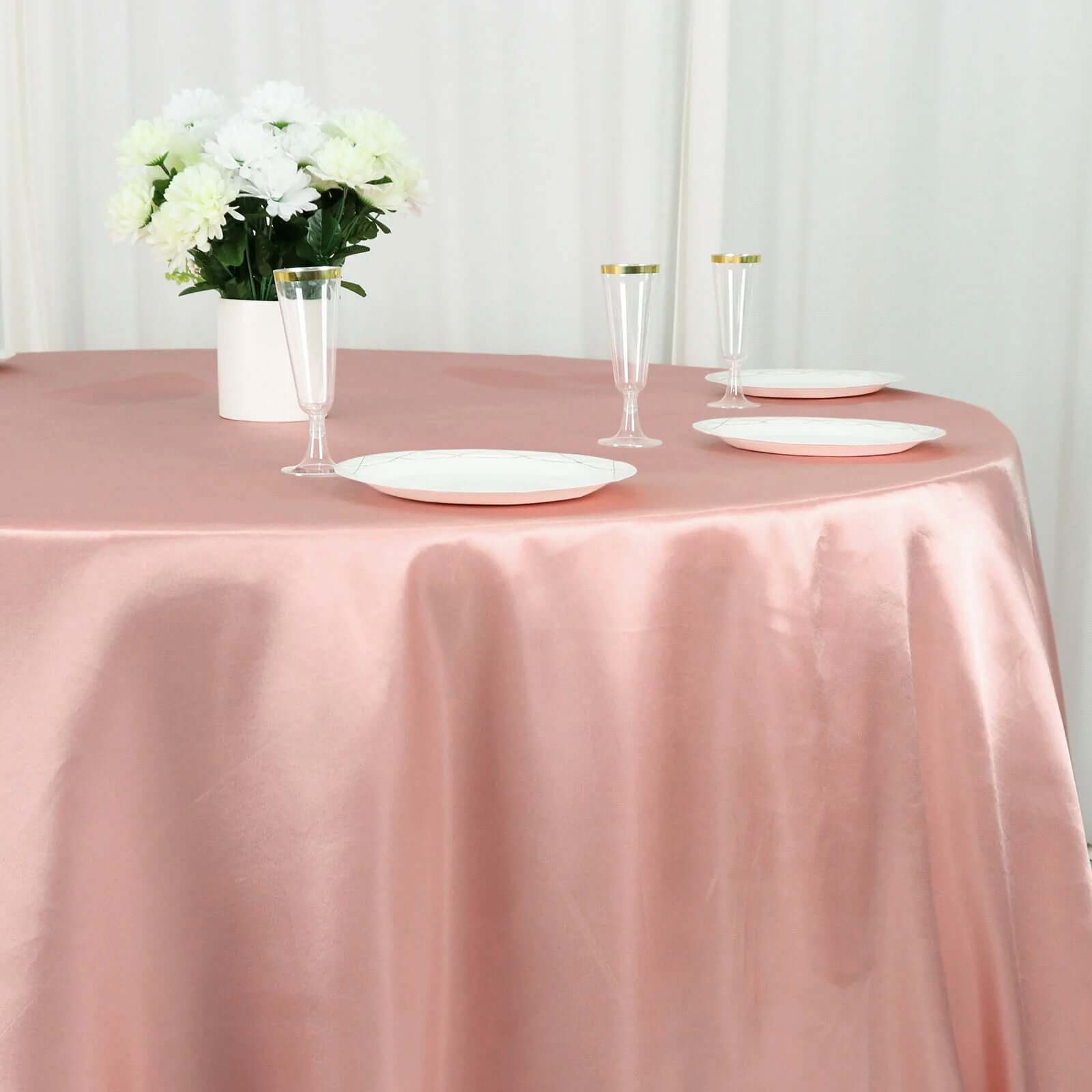 Stylish Dusty Rose Satin 132 Round Tablecloth - Seamless & Stain-Resistant