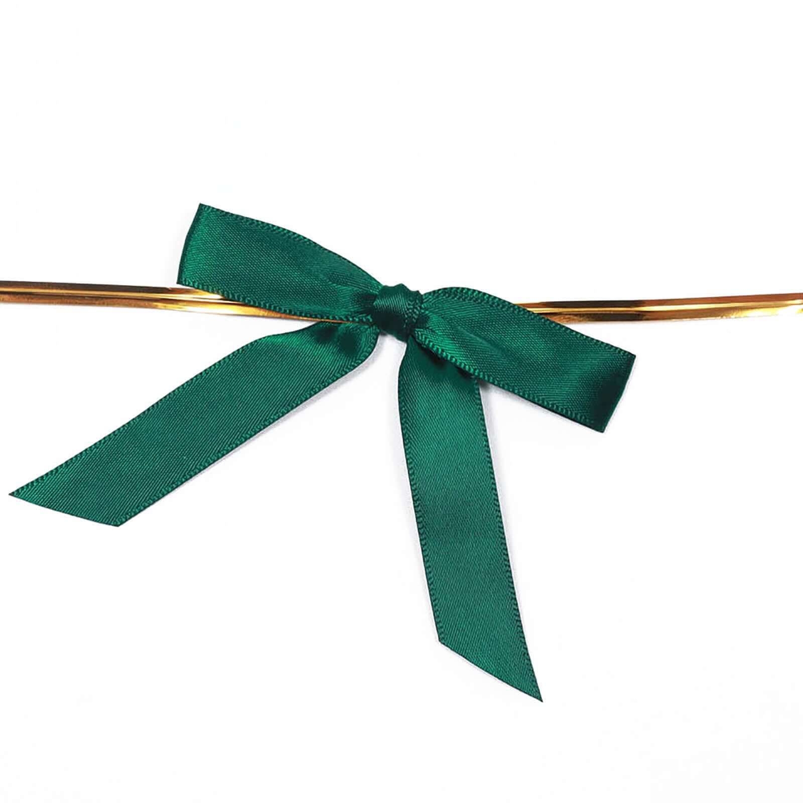 50 Pcs 3-Inch Hunter Emerald Green Satin Ribbon Bows with Twist Ties for Gift Decor