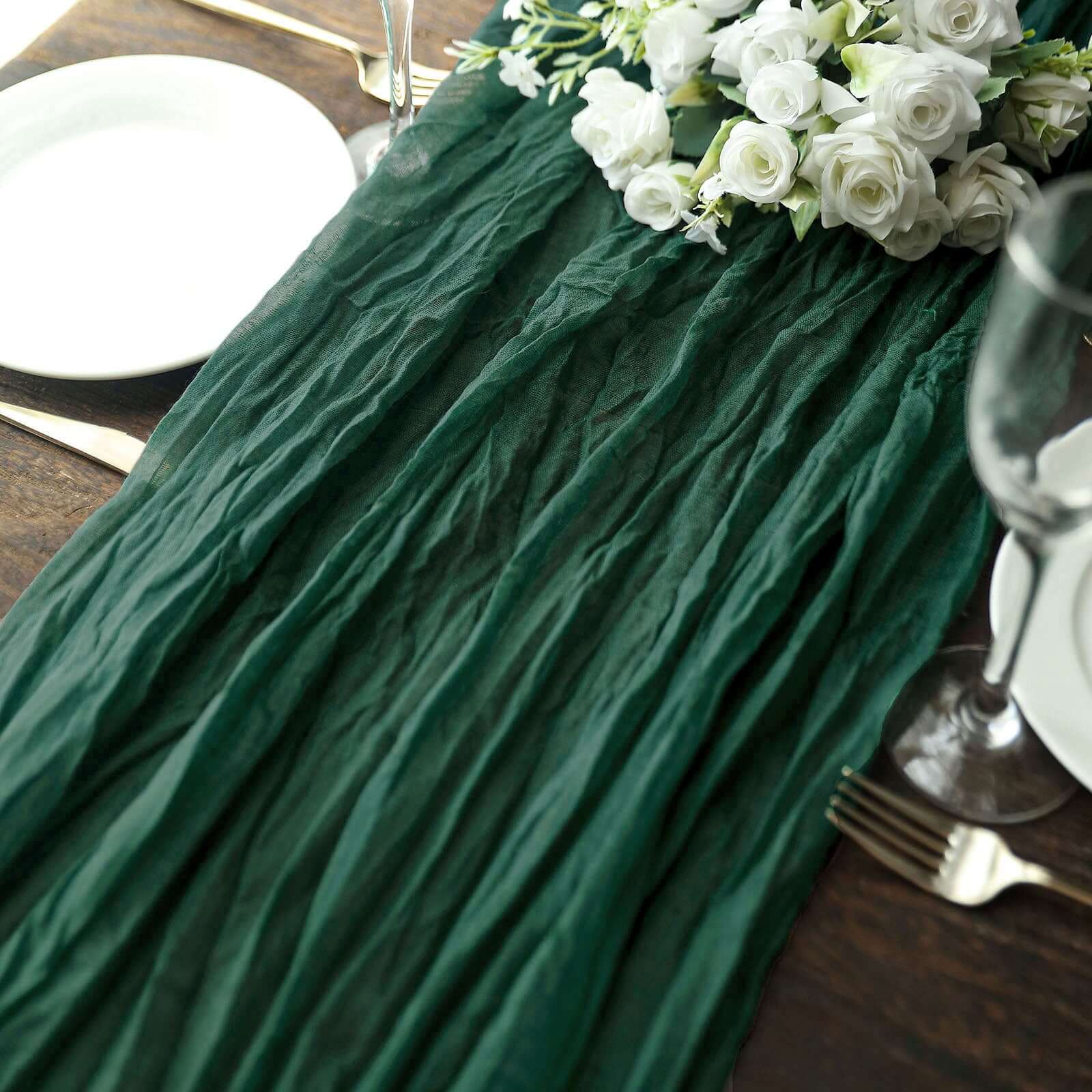 Hot Sale! 10ft Hunter Emerald Green Gauze Cheesecloth Table Runner - Rustic Boho Style