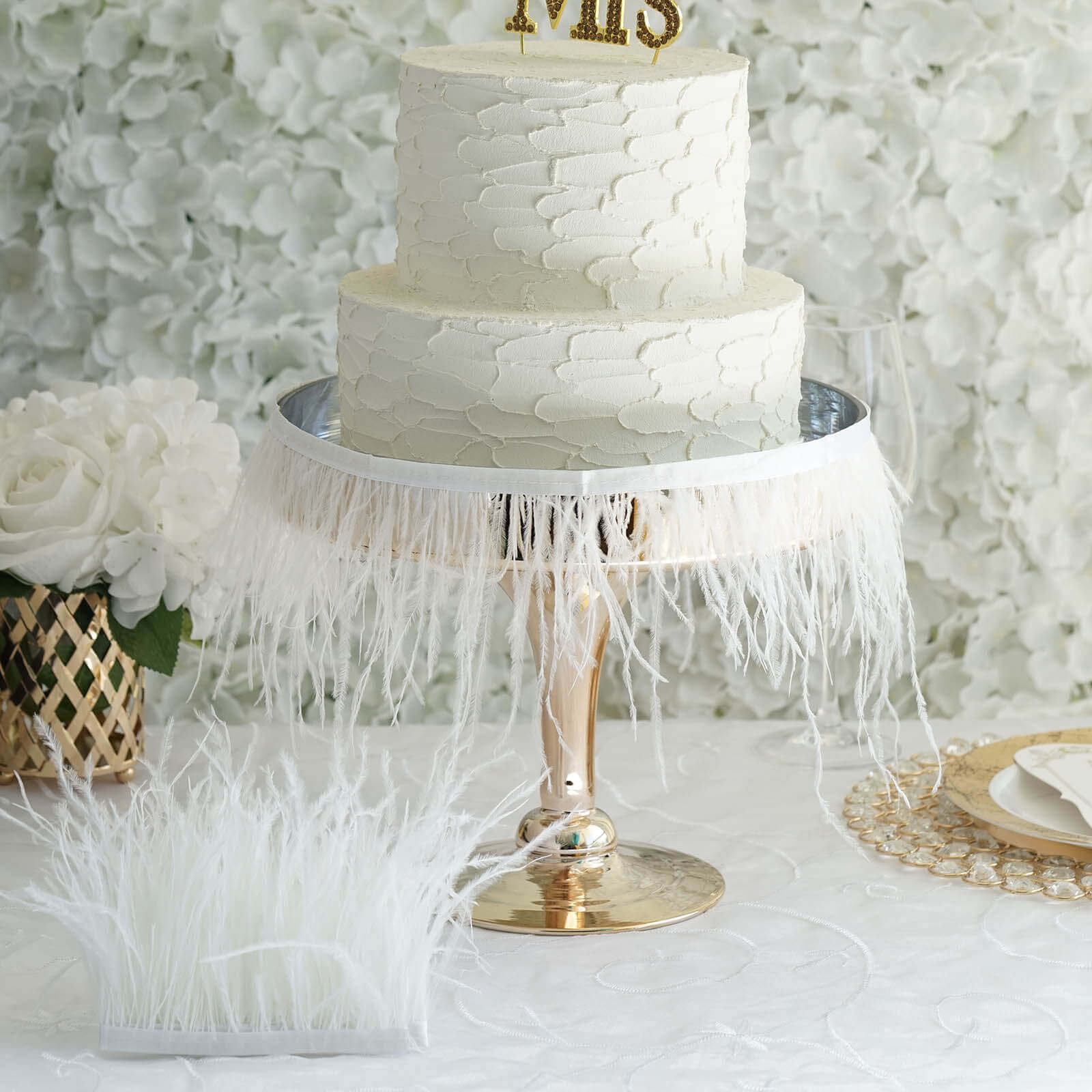 Exclusive 39-Inch White Real Ostrich Feather Fringe Trim with Satin Ribbon Tape for DIY Crafts