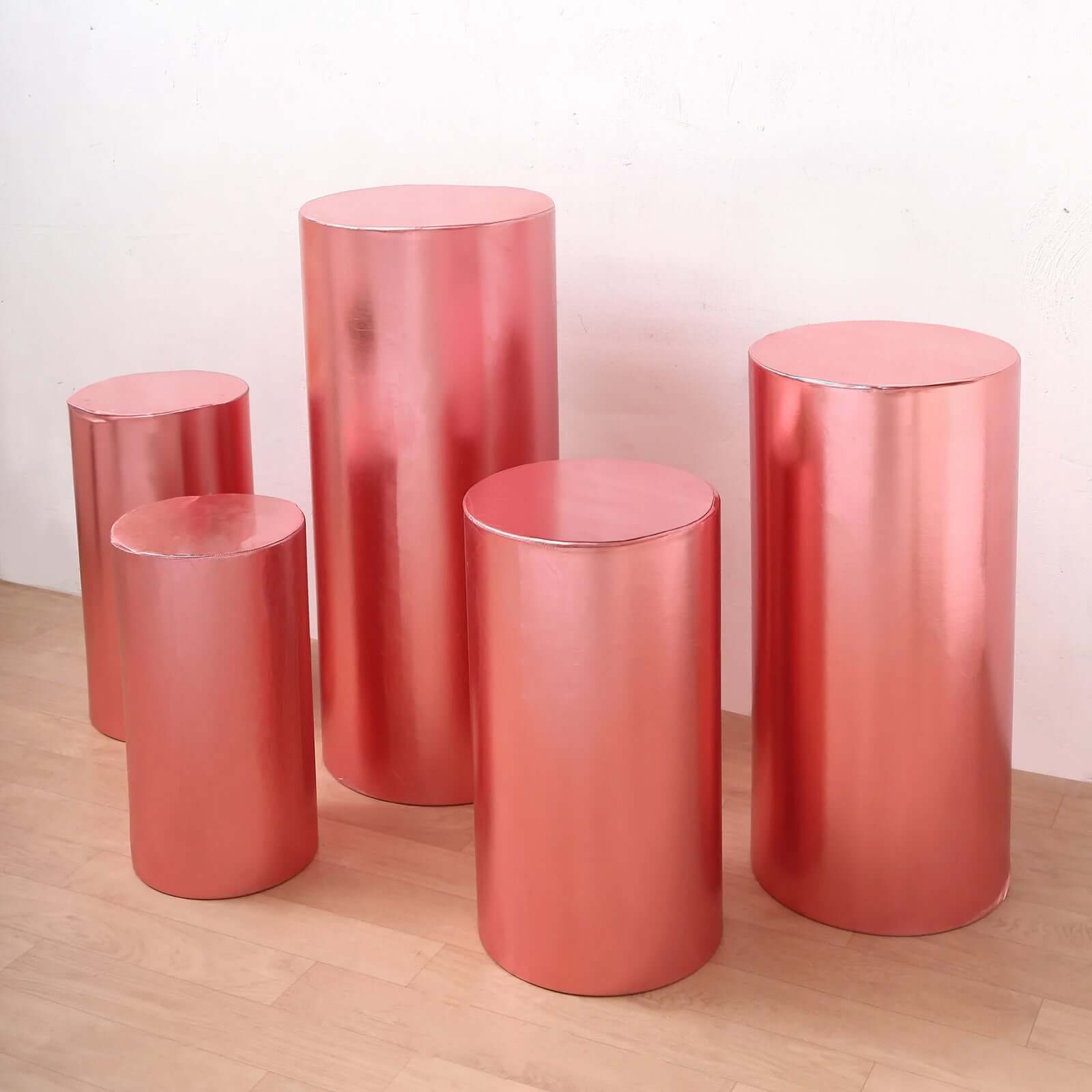 Hot Deal! Set of 5 Rose Gold Metallic Spandex Stretchable Pedestal Stand Covers - 130 GSM