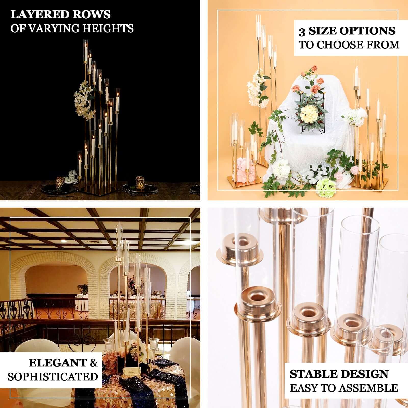 Stylish 10-Arm Gold Cluster Taper Candle Holder with Clear Glass Shades for Gatherings