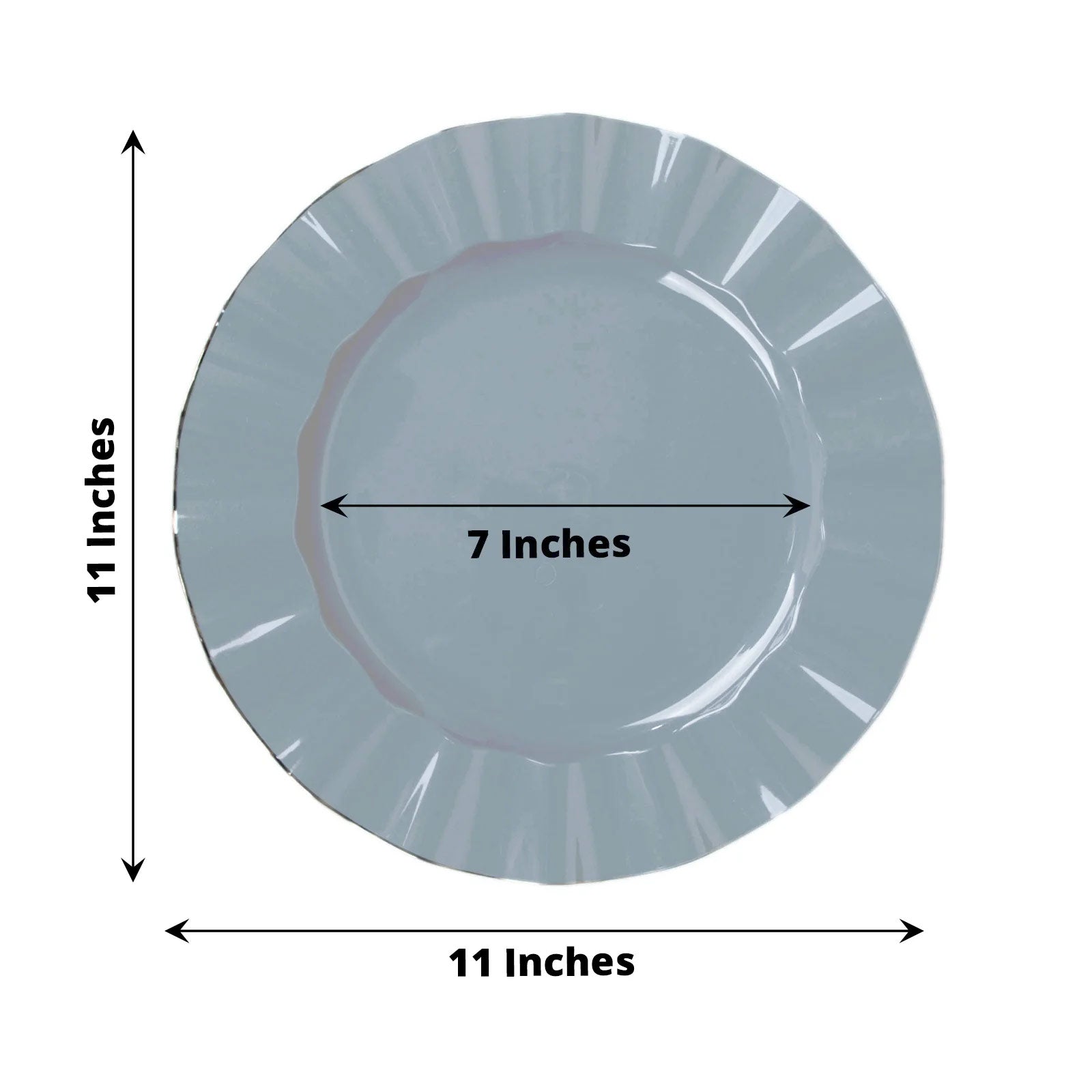 10-Pack Sturdy Disposable 11" Round Dusty Blue Dinner Plates with Gold Ruffled Edging