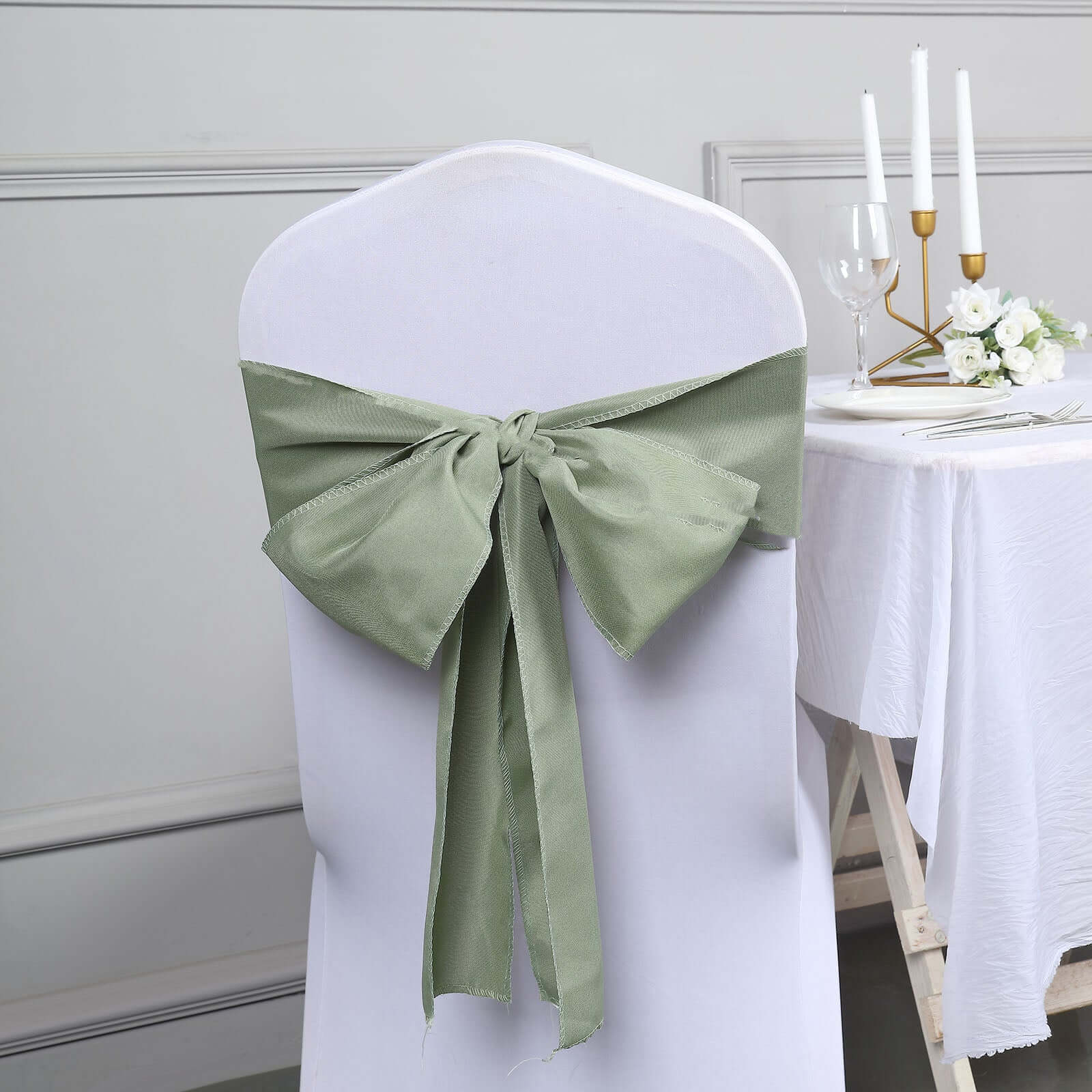 5-Pack Dusty Sage Green Polyester Chair Sashes - Perfect for Events!
